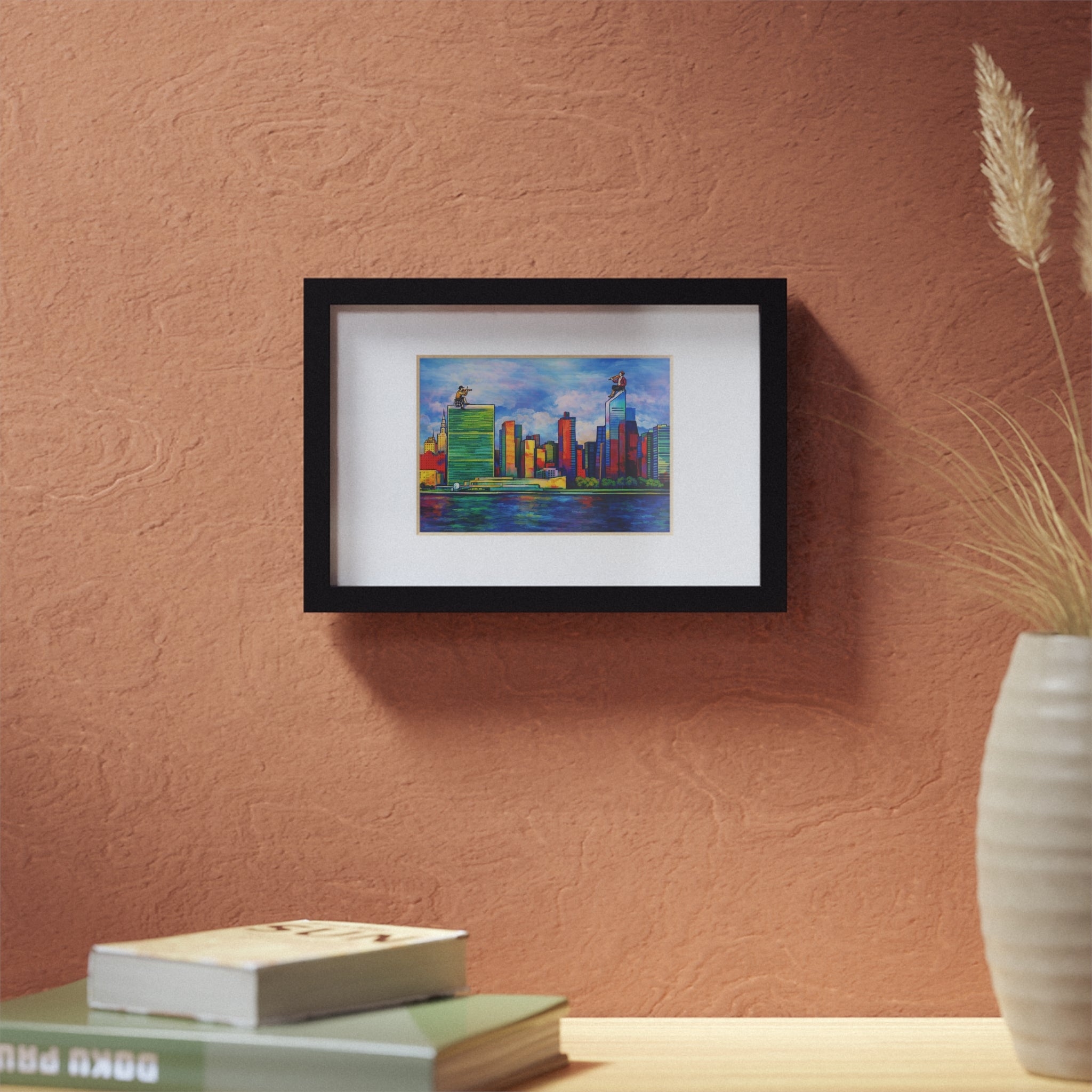 Fiddler on the Manhattan Roof Marc Chagall-inspired NYC Skyline  | Black Frame