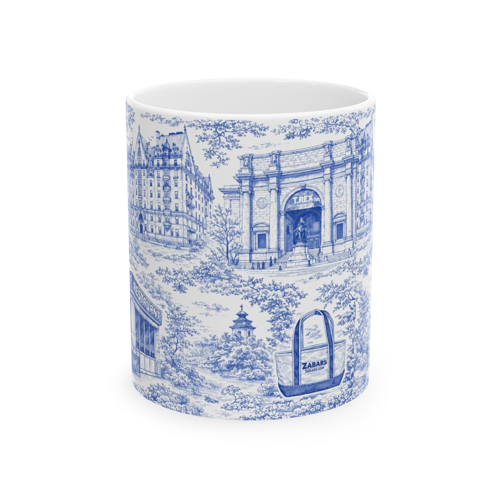 Upper West Side Blue and White Toile Mug | New York Chinoiserie Ceramic Coffee Cup