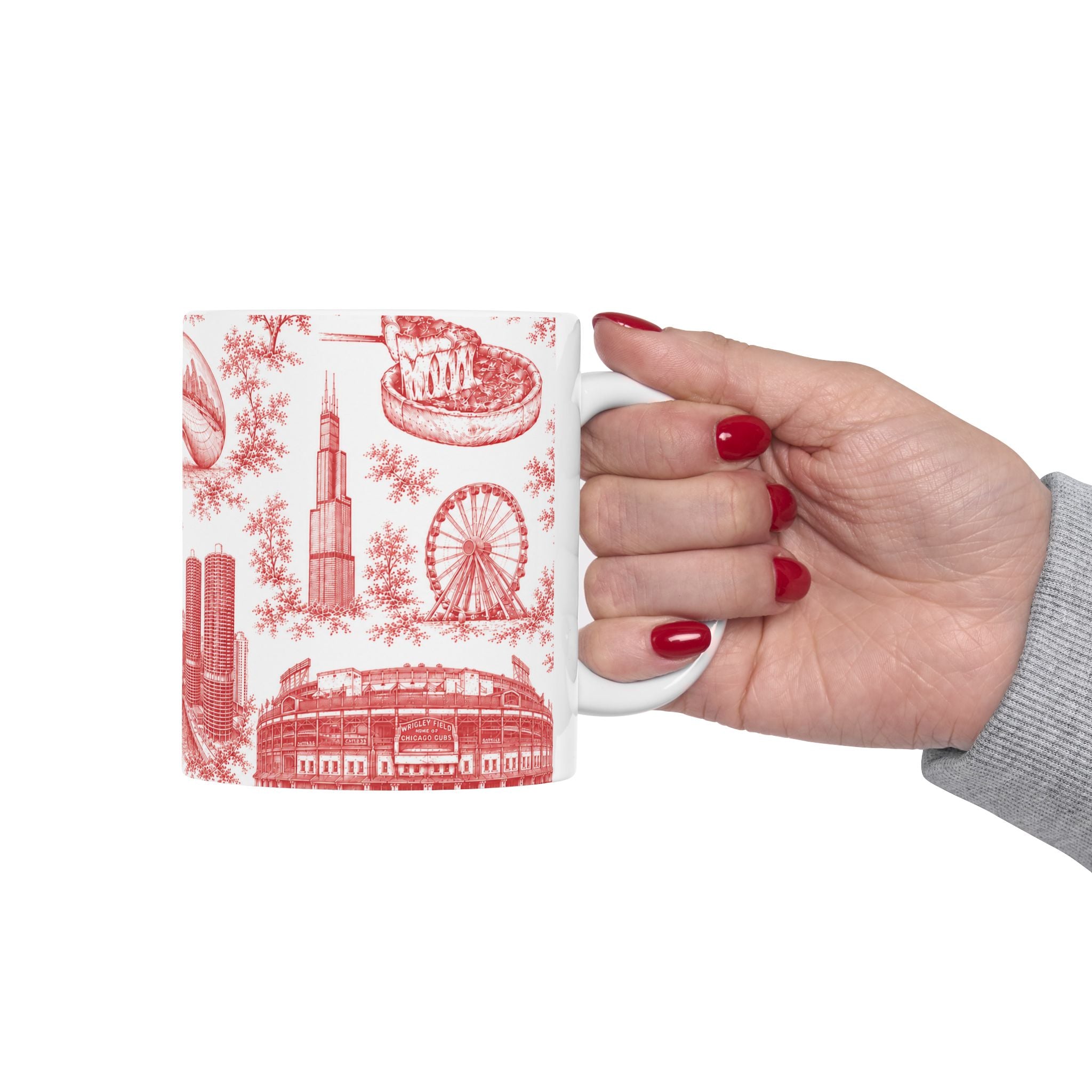 Chicago Red Toile de Jouy Ceramic Mug (11oz)