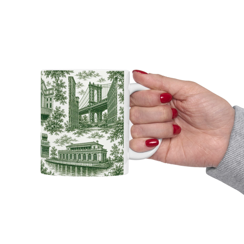 Brooklyn Green Toile de Jouy Mug | NYC Chinoiserie Ceramic Mug