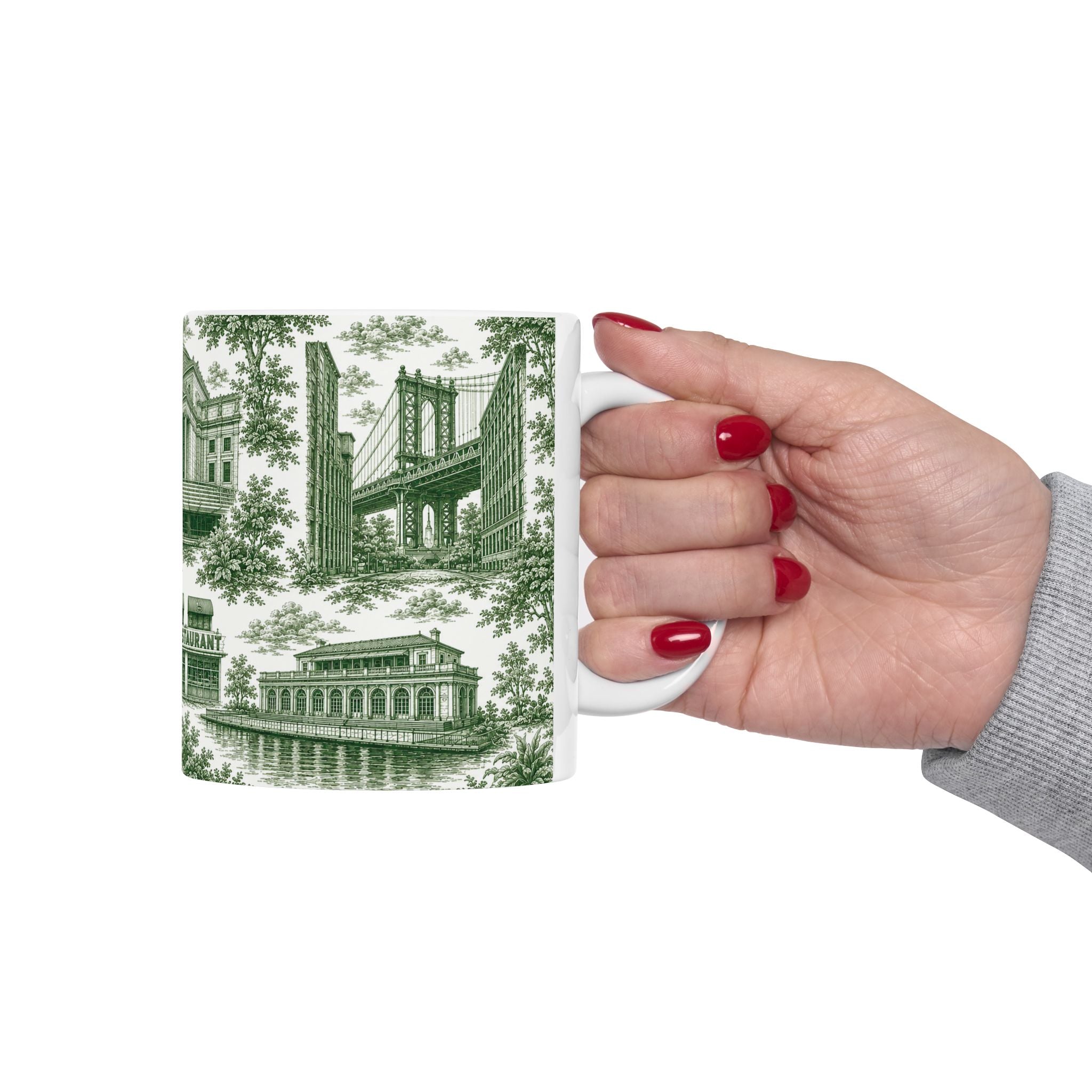 Brooklyn Green Toile de Jouy Mug | NYC Chinoiserie Ceramic Mug