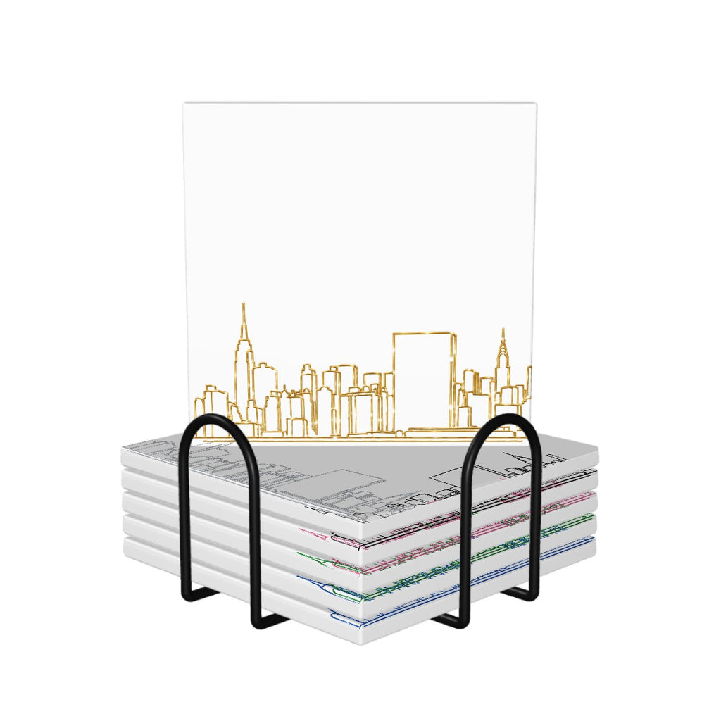 New York City Skyline Manhattan Skyline Square Ceramic Coasters Set of Six