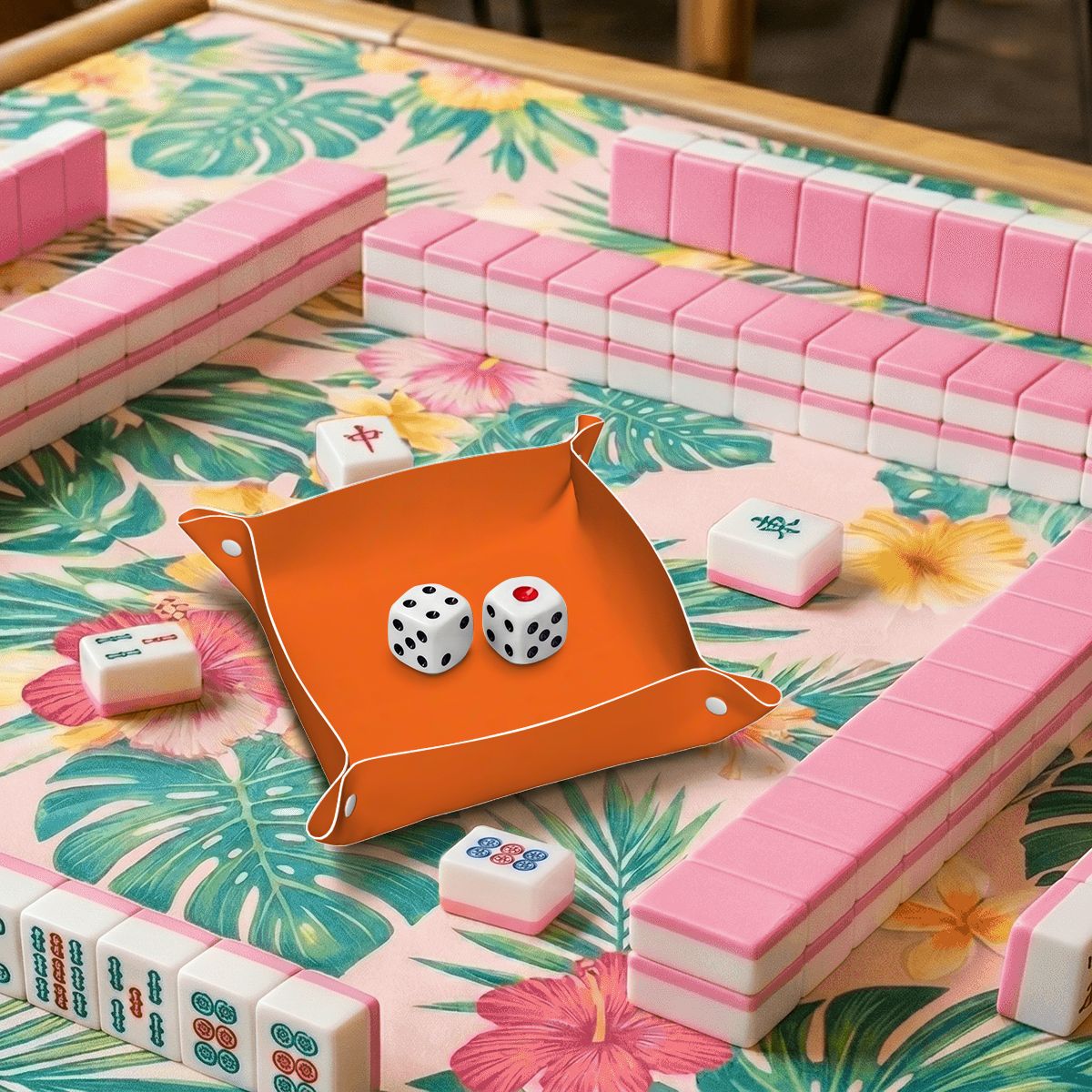 Orange PVC Leather Mahjong Dice Tray
