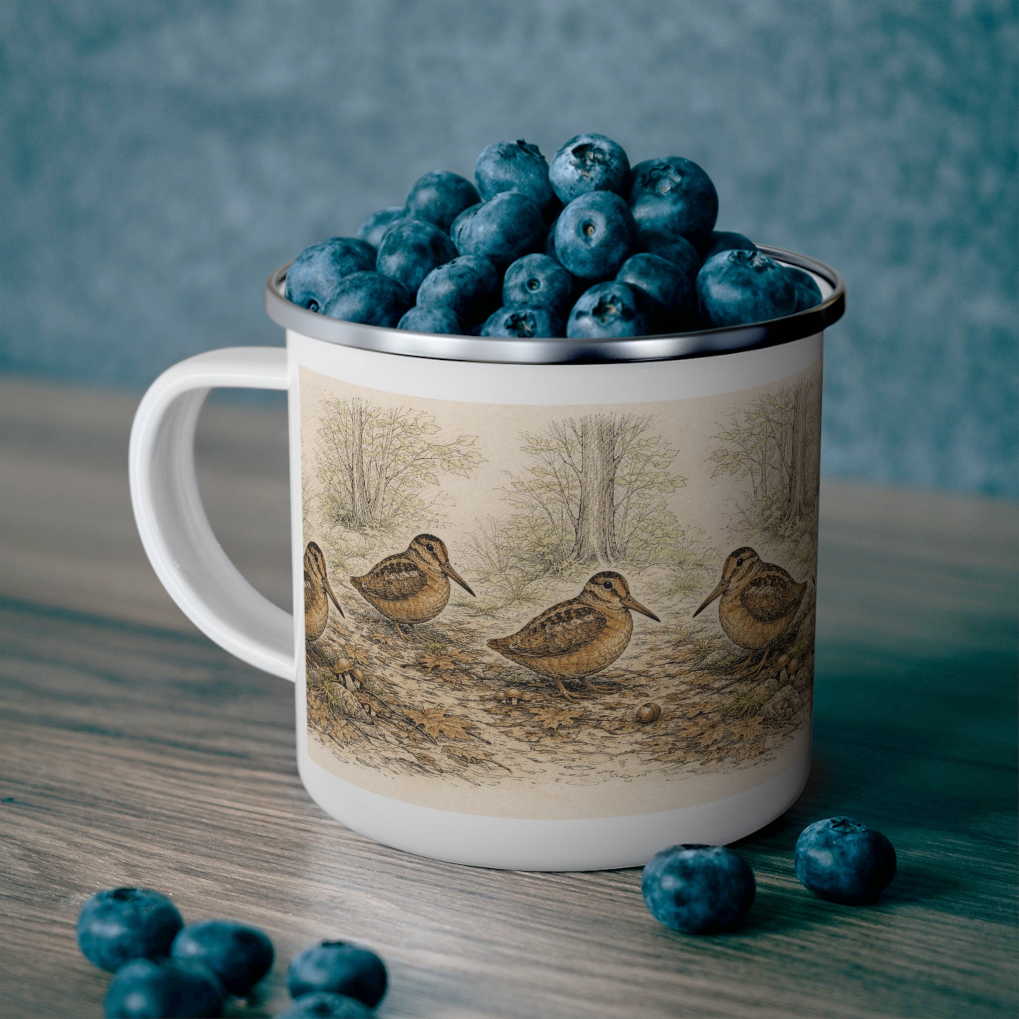 Bryant Park American Woodcock Enamel Camping Mug — Woodcock Bird Illustration, Rustic Outdoor Campgrounds Coffee Cup