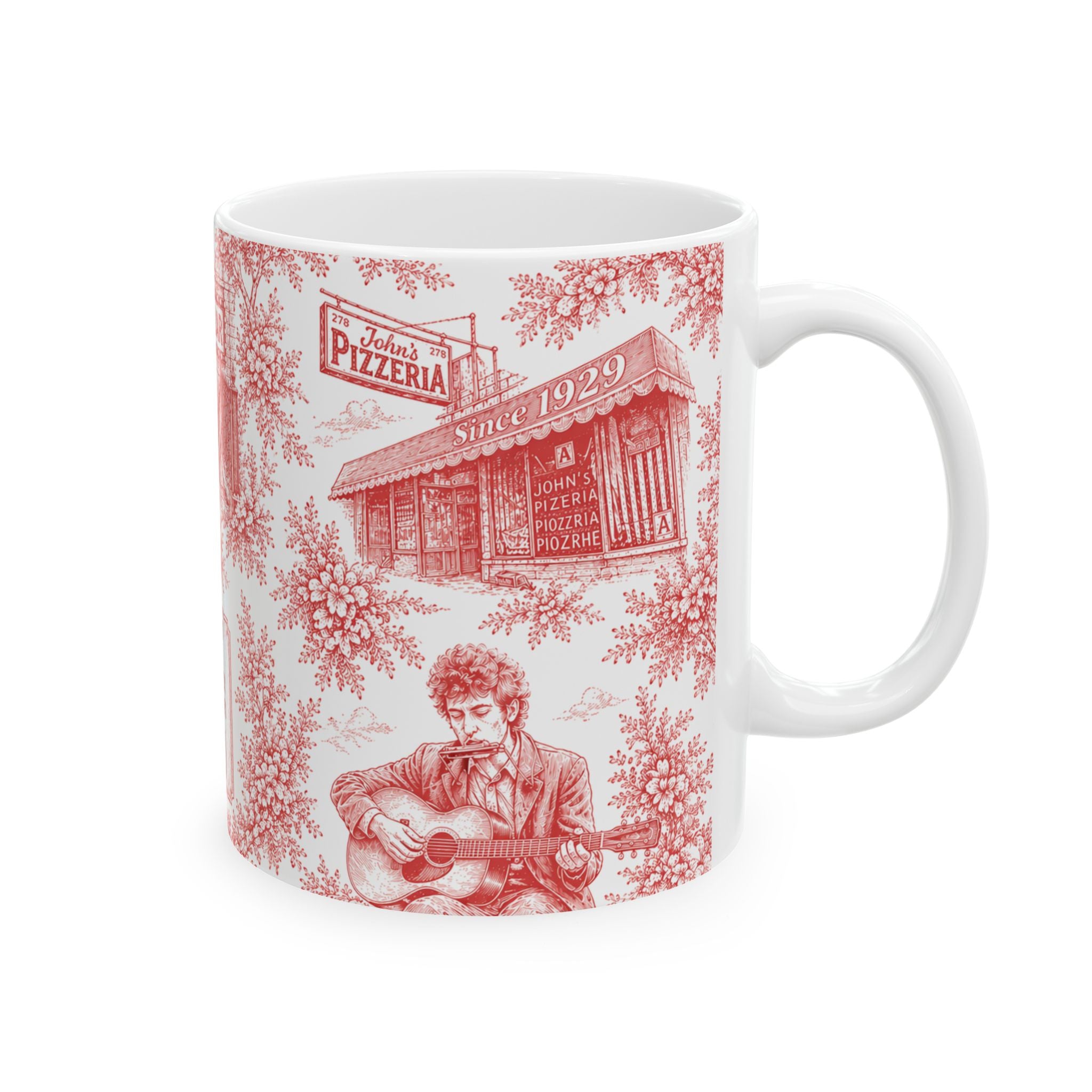 Greenwich Village Red Toile de Jouy Mug | NYC Chinoiserie Ceramic Coffee Cup