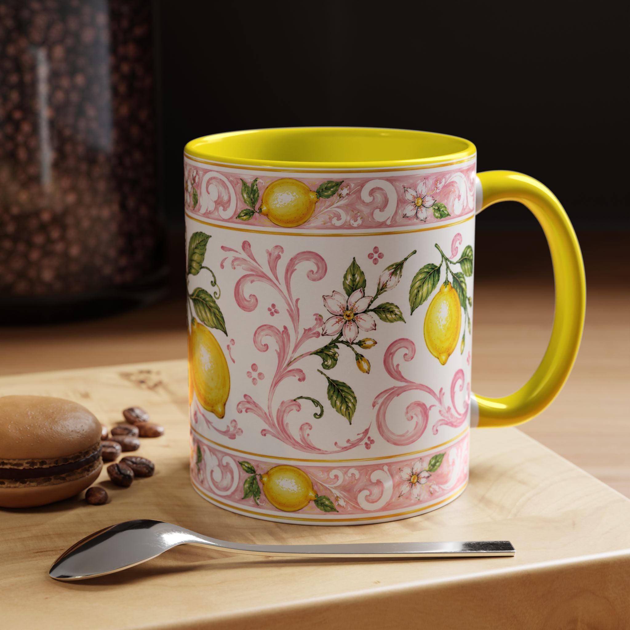 Little Italy Amalfi Pink Lemon 4 Accent Mug — La Dolce Vita Ceramic Kitchen Mug (11oz)