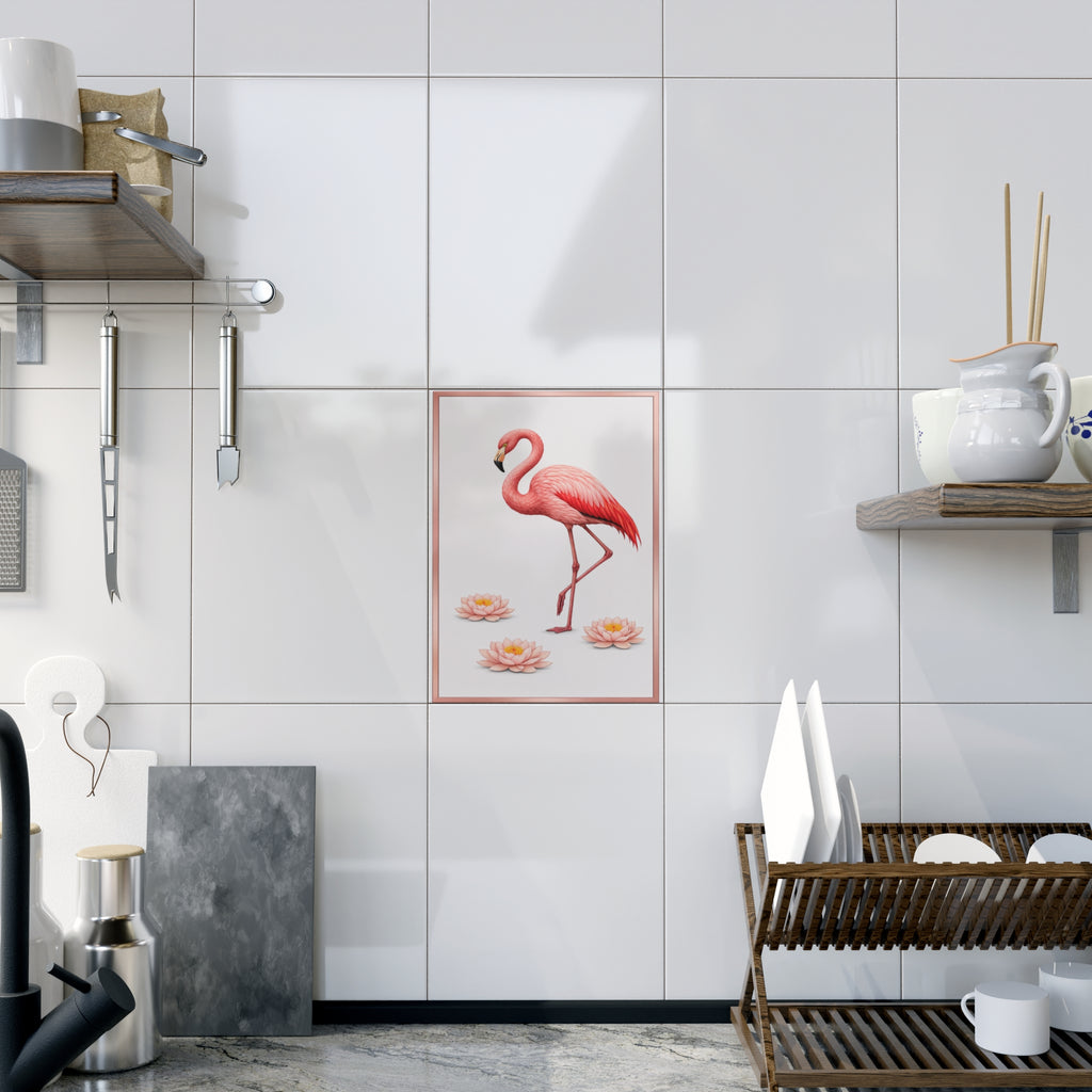 Bronx Zoo Pink Flamingo Ceramic Shower Tile - Coastal Ceramic Bath Tile 6" x 8"