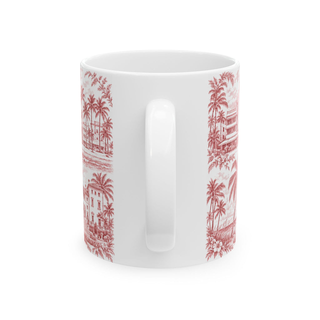 Miami Red Toile de Jouy Ceramic Mug — Florida Chinoiserie(11oz)