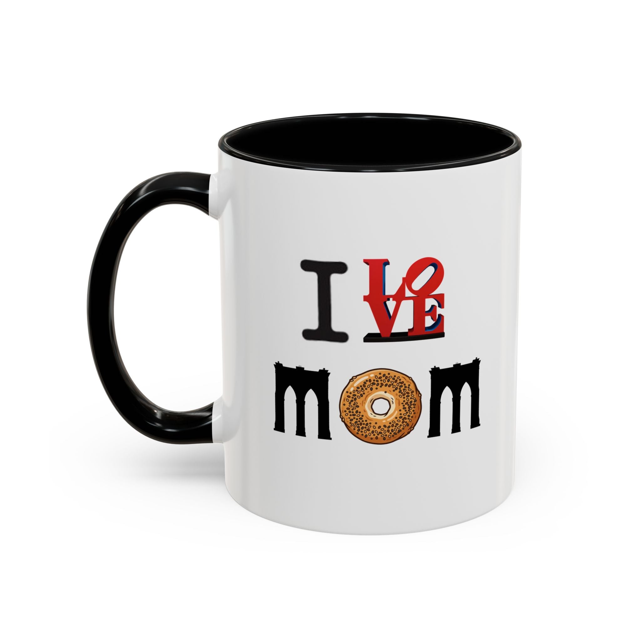 I Love NY Mom Mug | I Love Mom Mother's Day Bagel Brooklyn Bridge Accent Coffee Mug 11oz