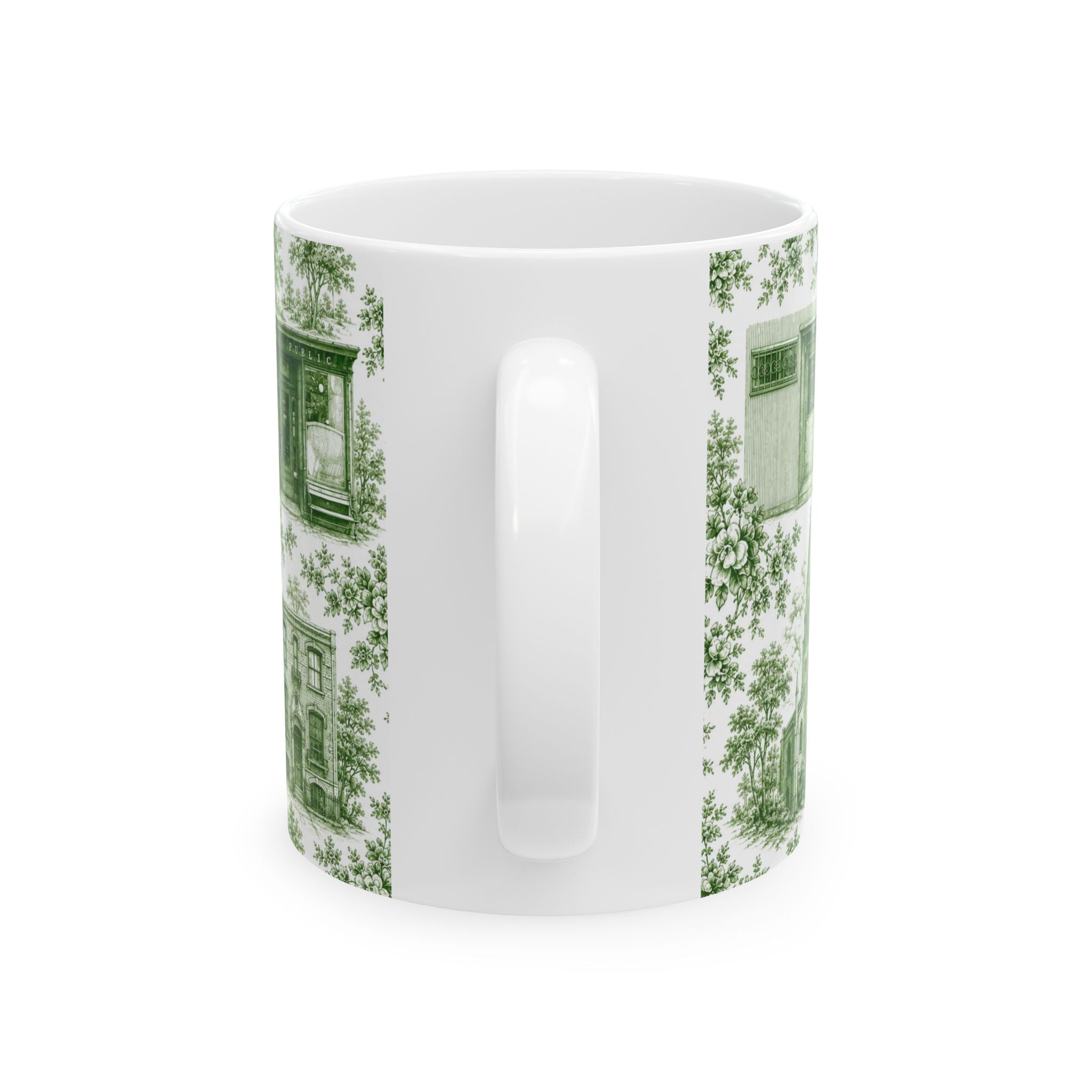 Cobble Hill Green Toile de Jouy Mug | NYC Chinoiserie Ceramic Coffee Cup