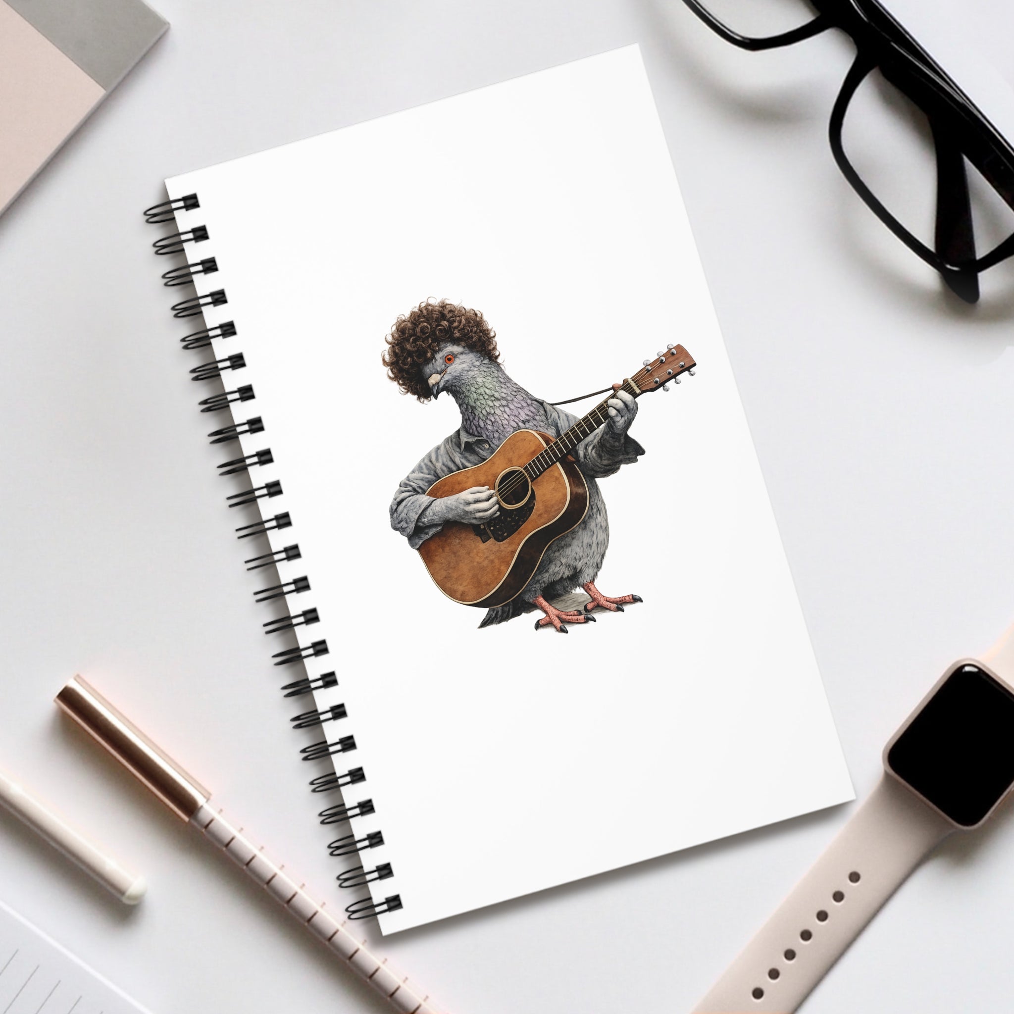 Customizable Greenwich Village NYC Pigeon Spiral Journal |  New York Folk Singer Bird Lovers Notebook