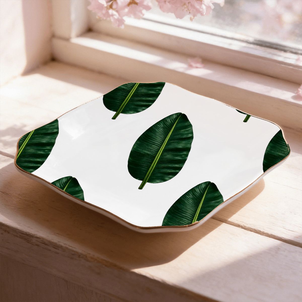 Botanical Garden Palm Leaf White Jewelry and Trinket tray