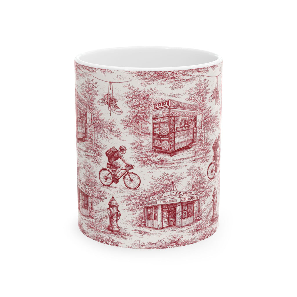 NYC Red and White Toile Mug | Chinoiserie Ceramic Coffee Cup