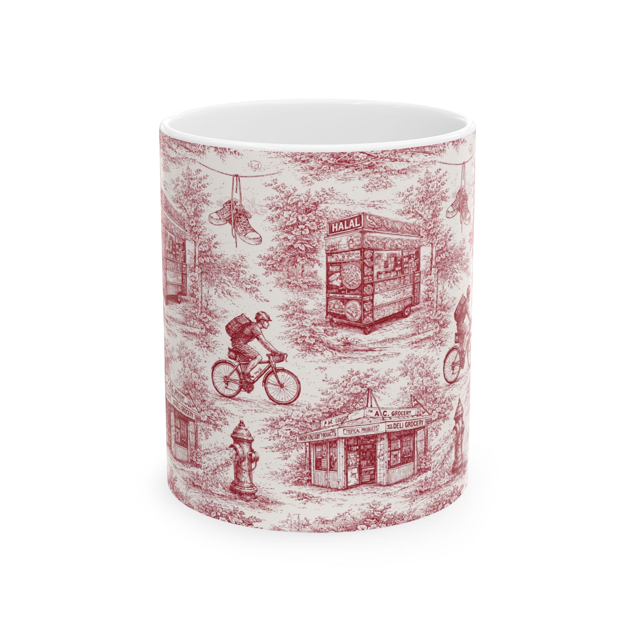NYC Red and White Toile Mug | Chinoiserie Ceramic Coffee Cup