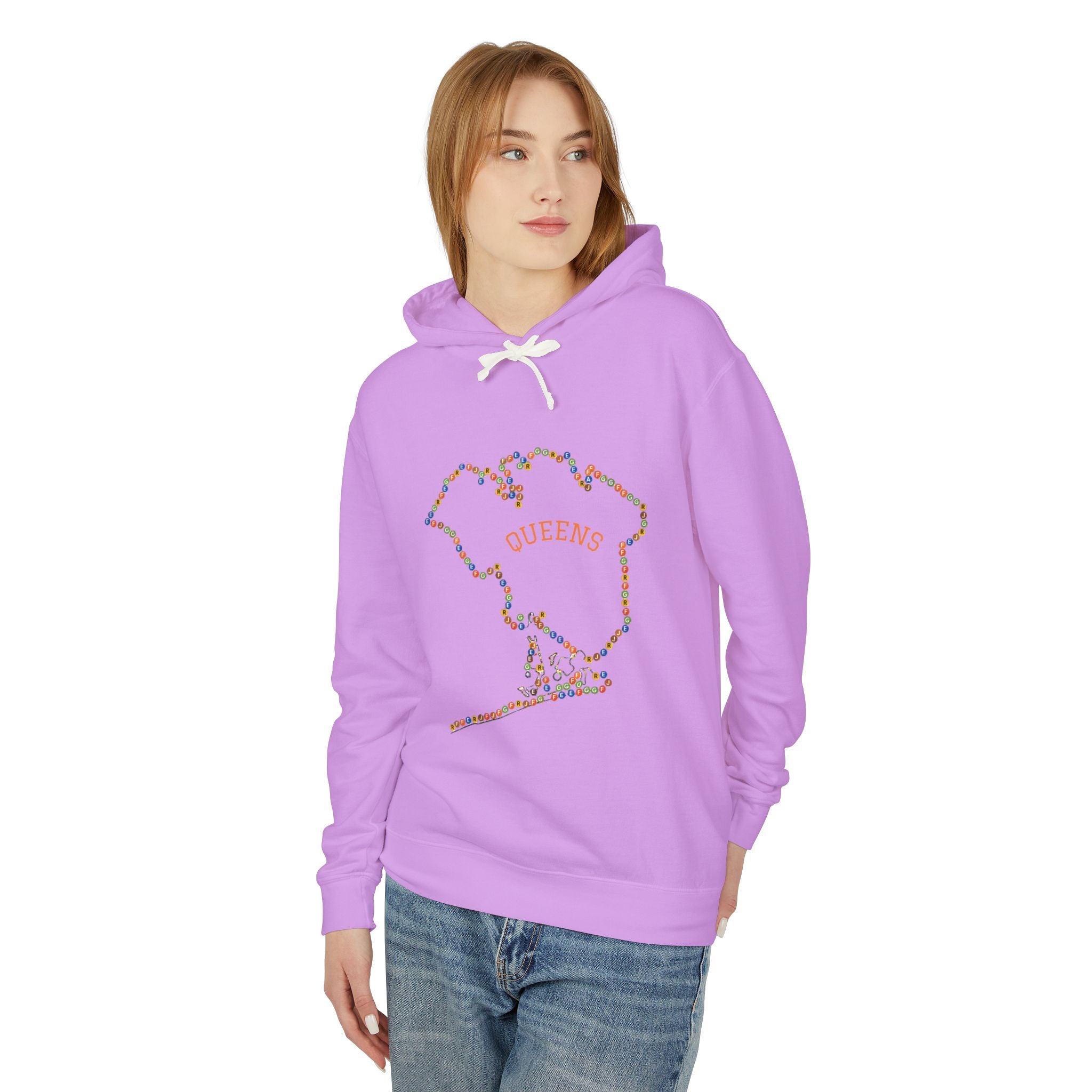 Sudadera con capucha y letreros del metro de Queens | Sudadera con capucha con el contorno del distrito de Nueva York