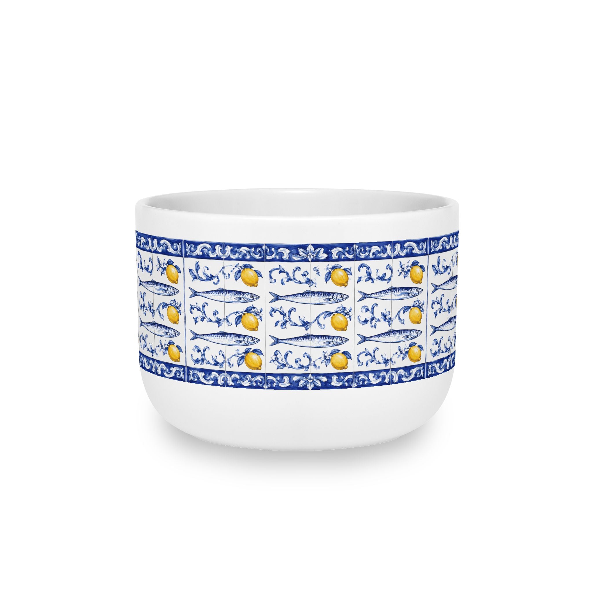 East Hampton Azulejos-style Blue and Yellow Fish Soup Bowl  25oz Ceramic Bouillabaisse Soup Bowl