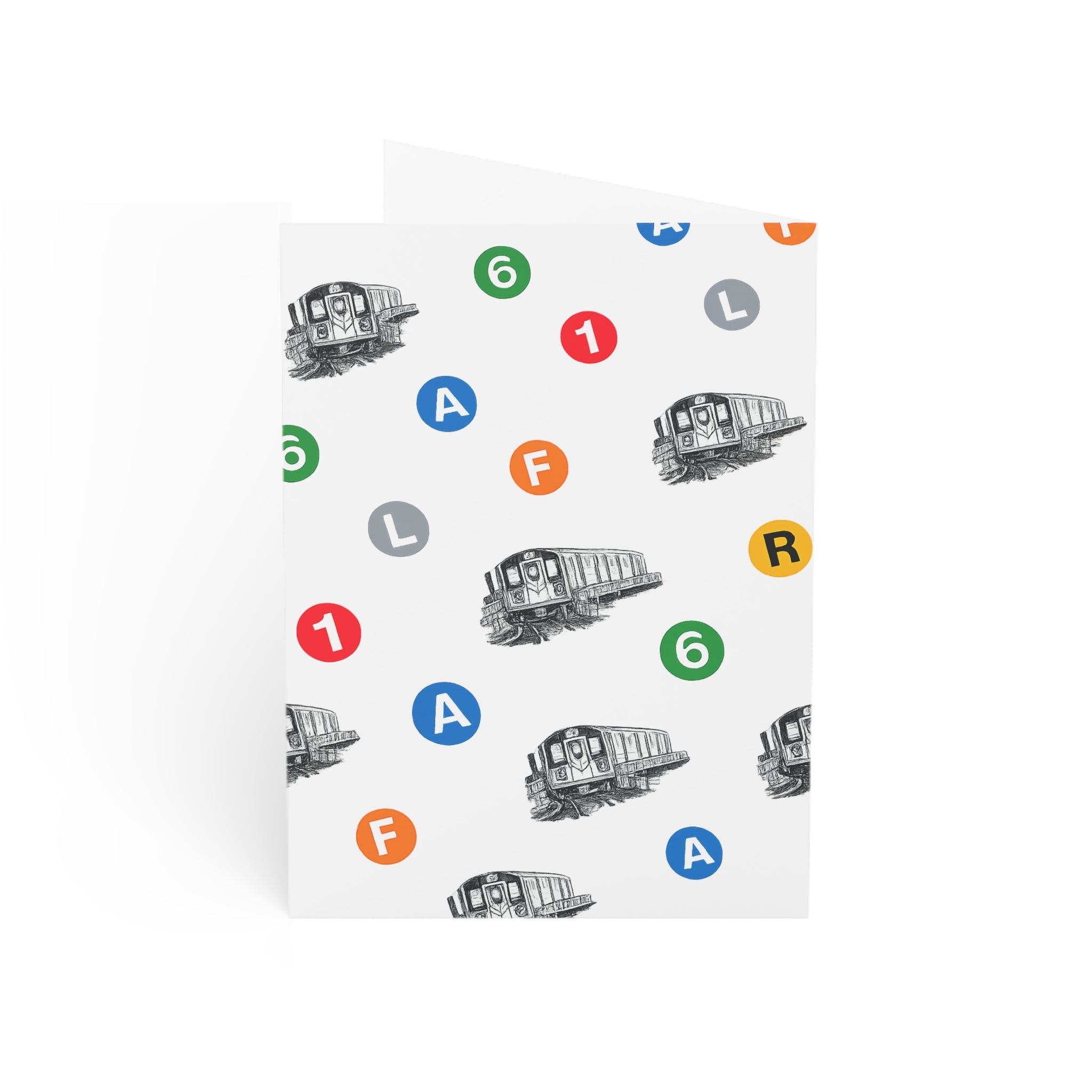 New York Subway Train Transit Icons Greeting Cards | NYC Metro Subway Pattern Blank Note Card Set