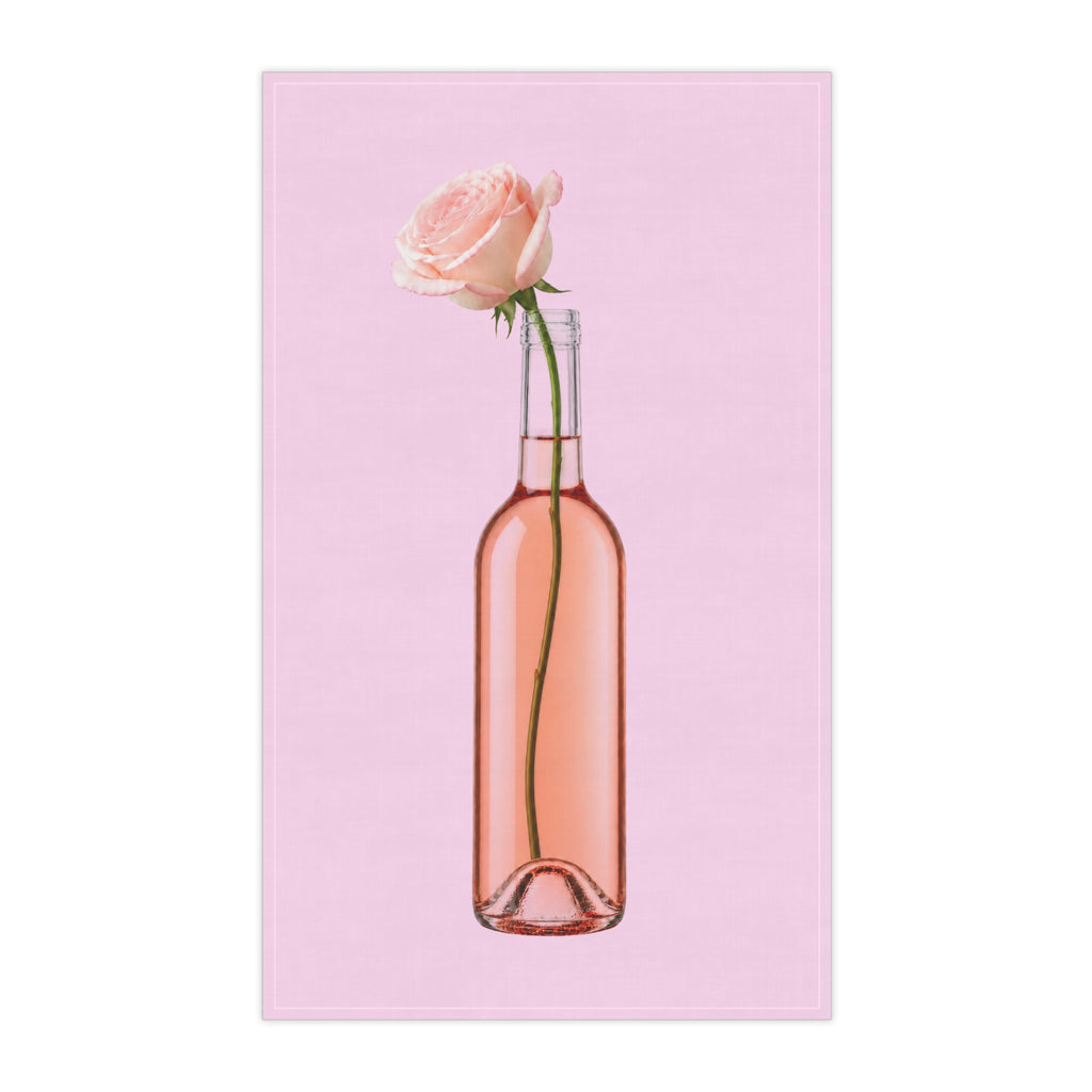 Customizable Rosé Wine Bottle Tea Towel — Pink Floral Kitchen Towel Hostess Gift