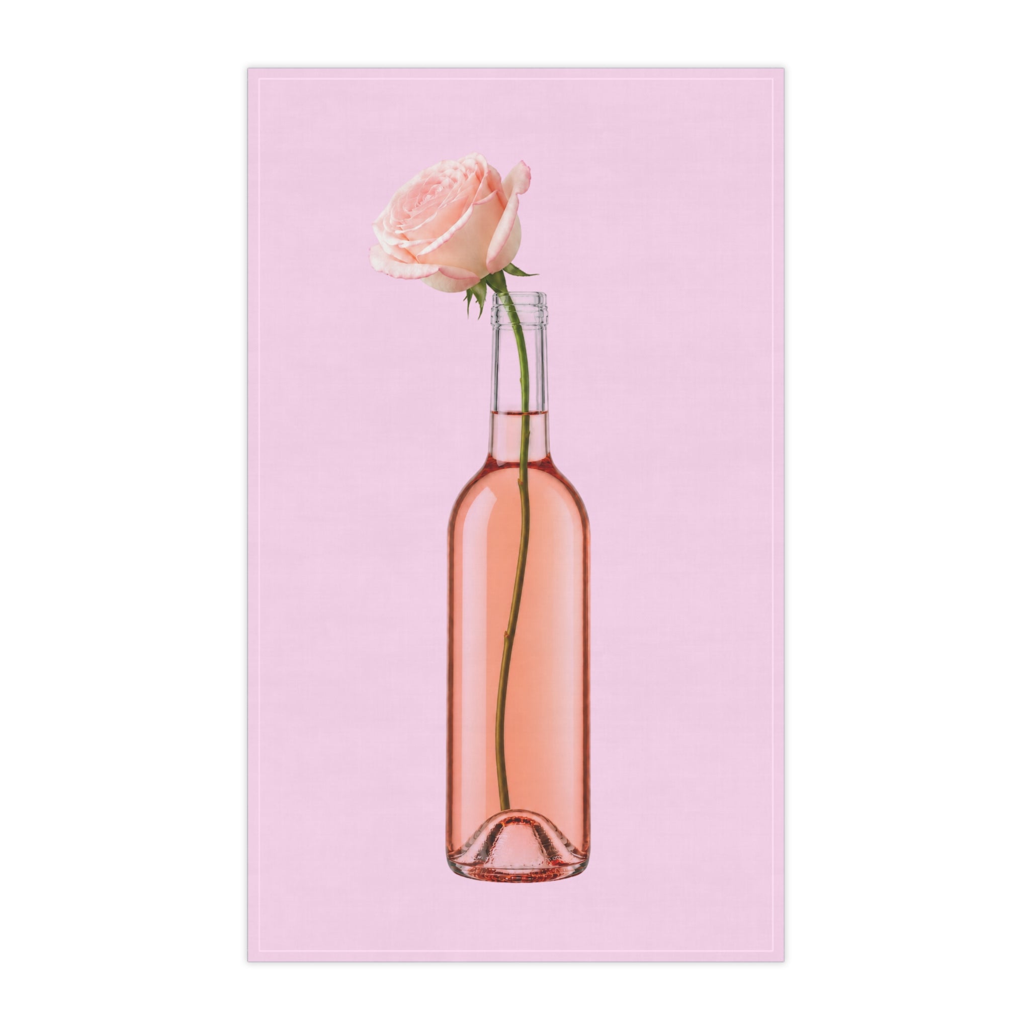 Customizable Rosé Wine Bottle Tea Towel — Pink Floral Kitchen Towel Hostess Gift