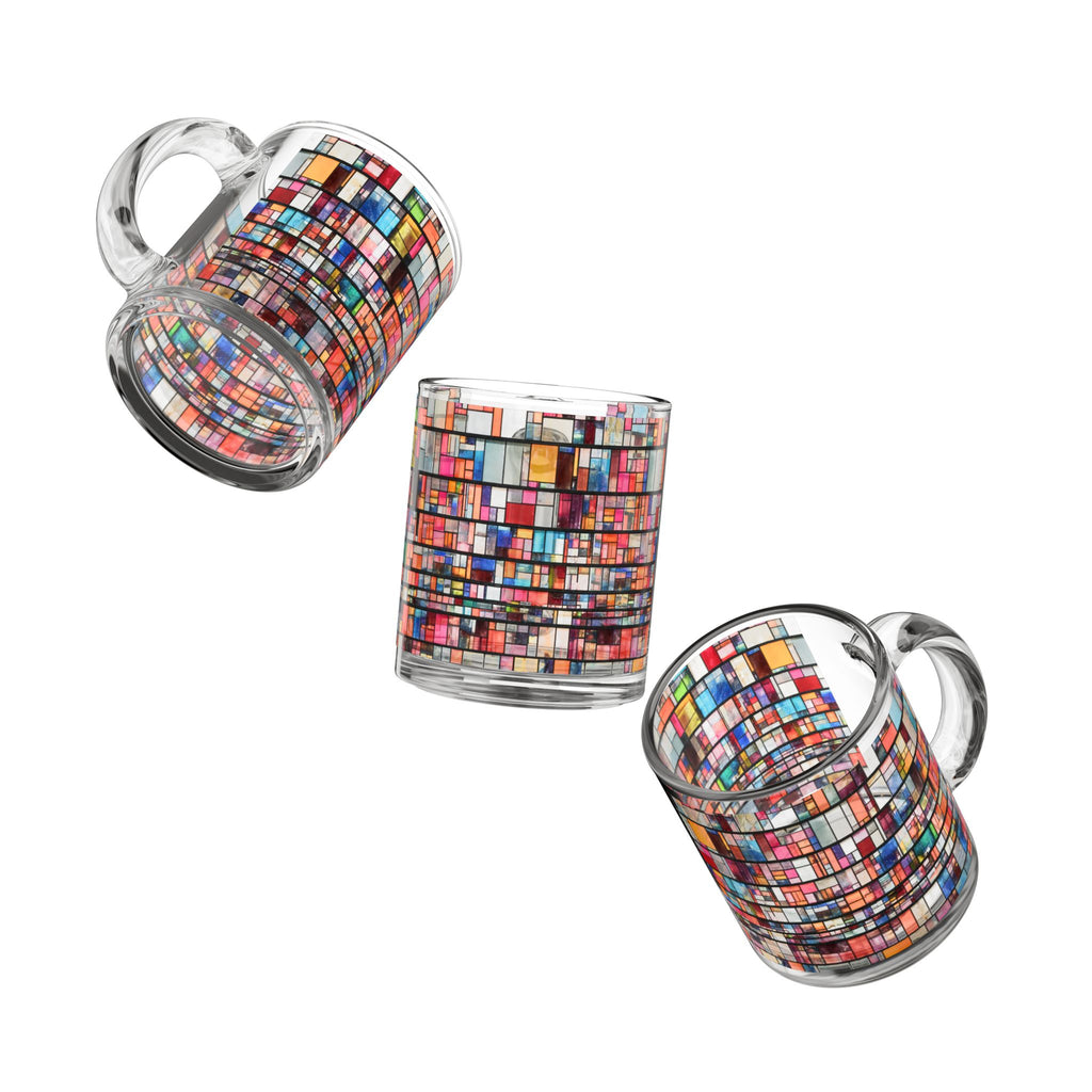 DUMBO Brooklyn Water Tower Stained Glass Mosaic Mug | Colorful Geometric Pattern Glass Mug, 10oz