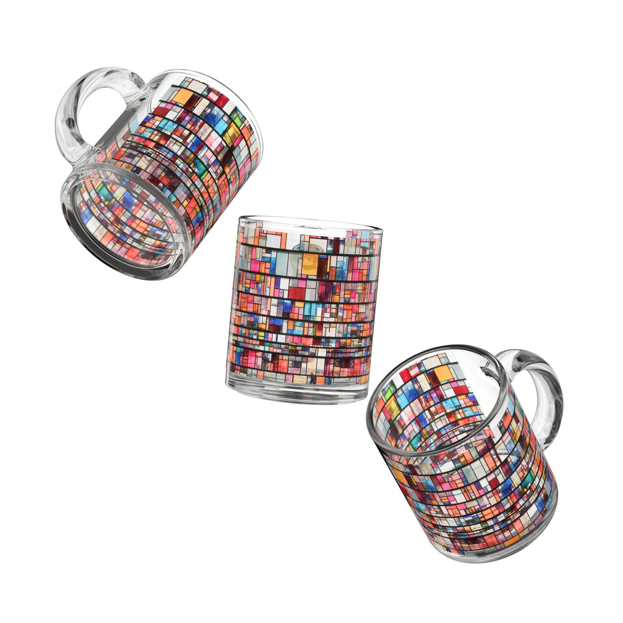 DUMBO Brooklyn Water Tower Stained Glass Mosaic Mug | Colorful Geometric Pattern Glass Mug, 10oz