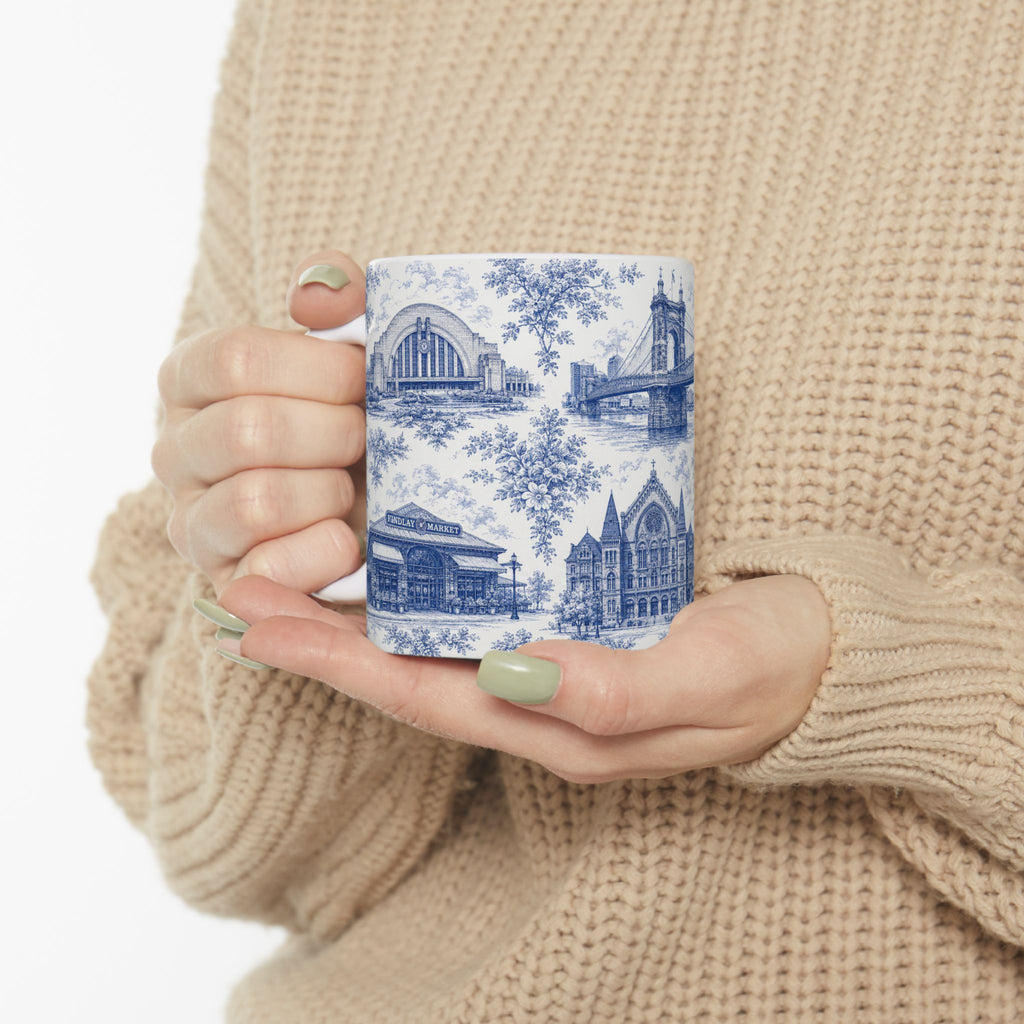 Cincinnati Blue Toile de Jouy Ceramic Mug — Coffee mug 11oz