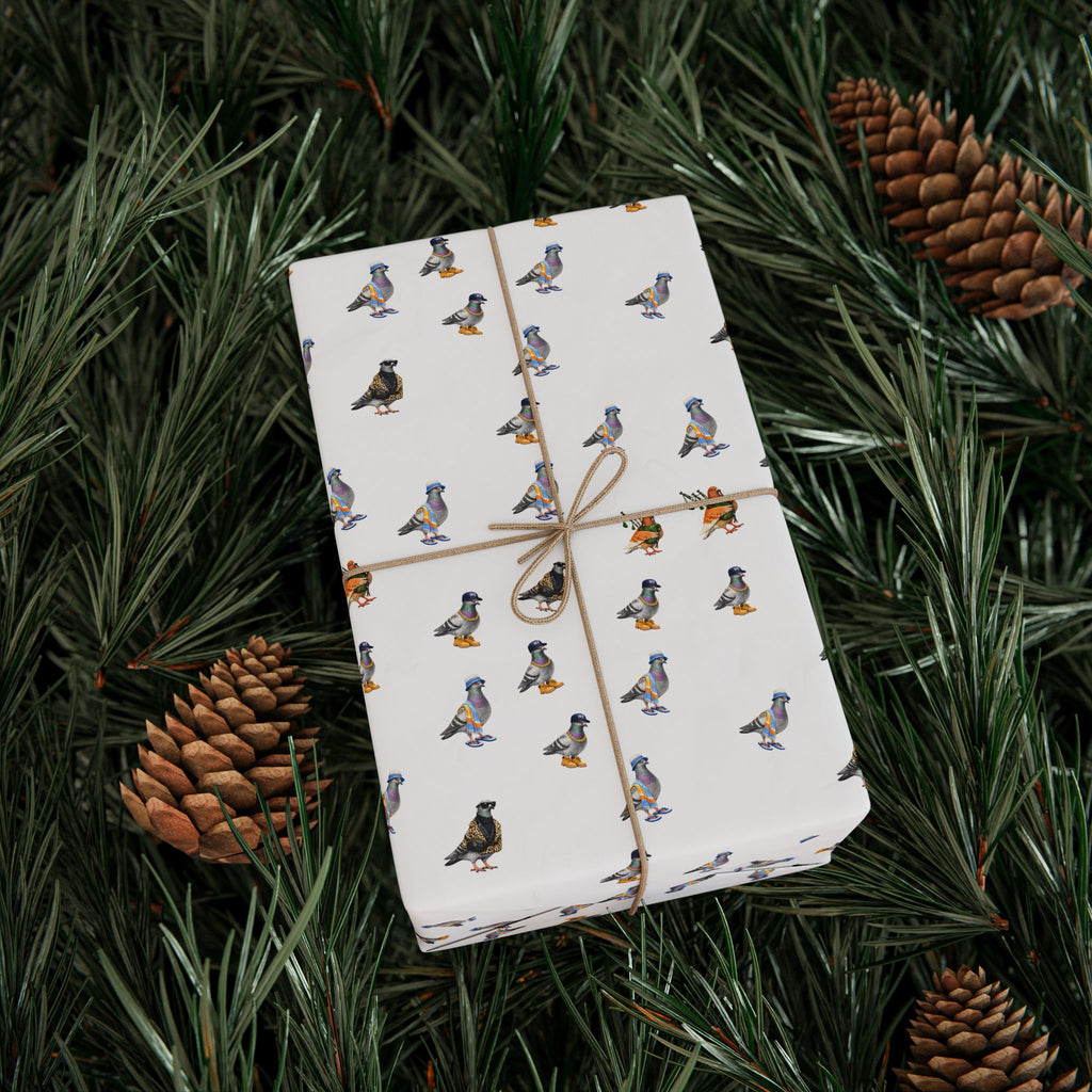 NYC Pigeons Pattern Gift Wrap Paper | Bird Lover Wrapping Paper Roll
