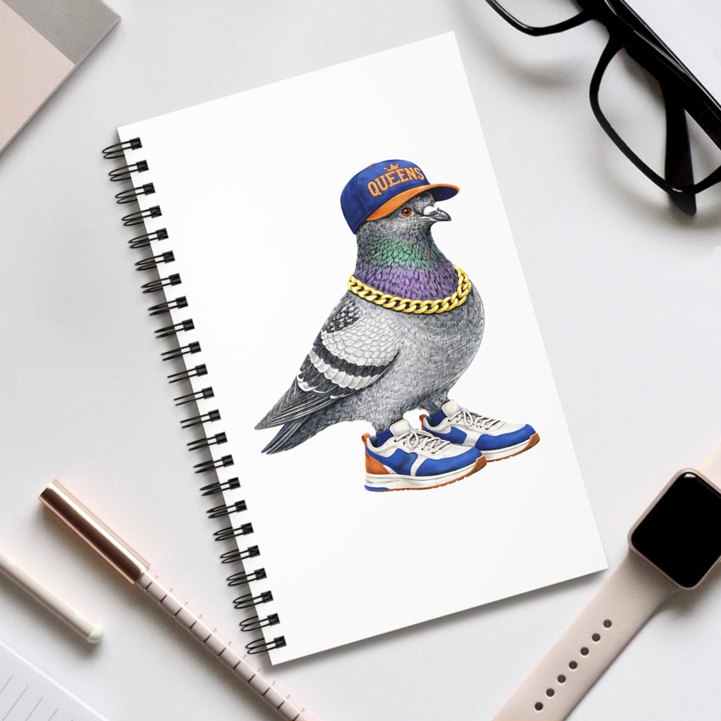 Customizable Queens NYC Pigeon Spiral Journal | New York Baseball Fan Bird Lovers Notebook