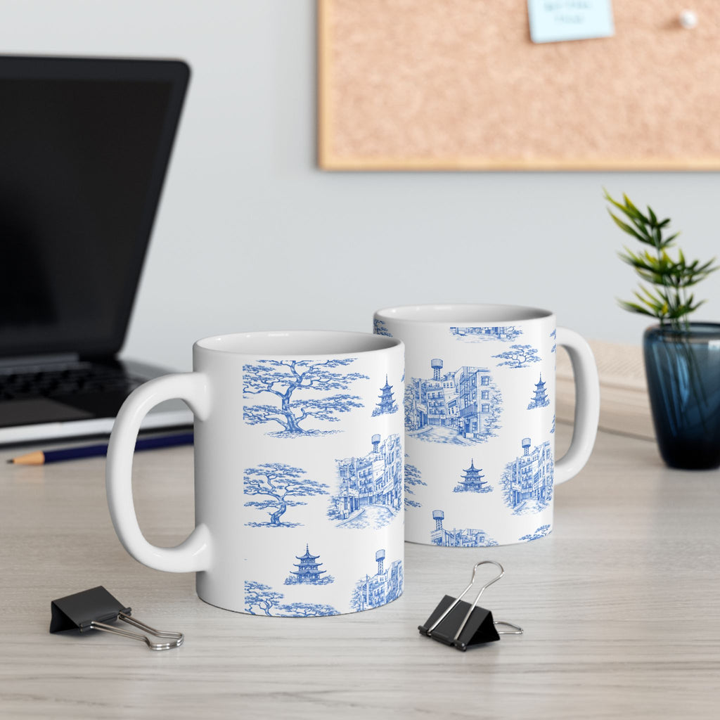 Chinatown Doyers Street Blue Toile de Jouy Mug | New York City Chinoiserie Ceramic Mug 11oz