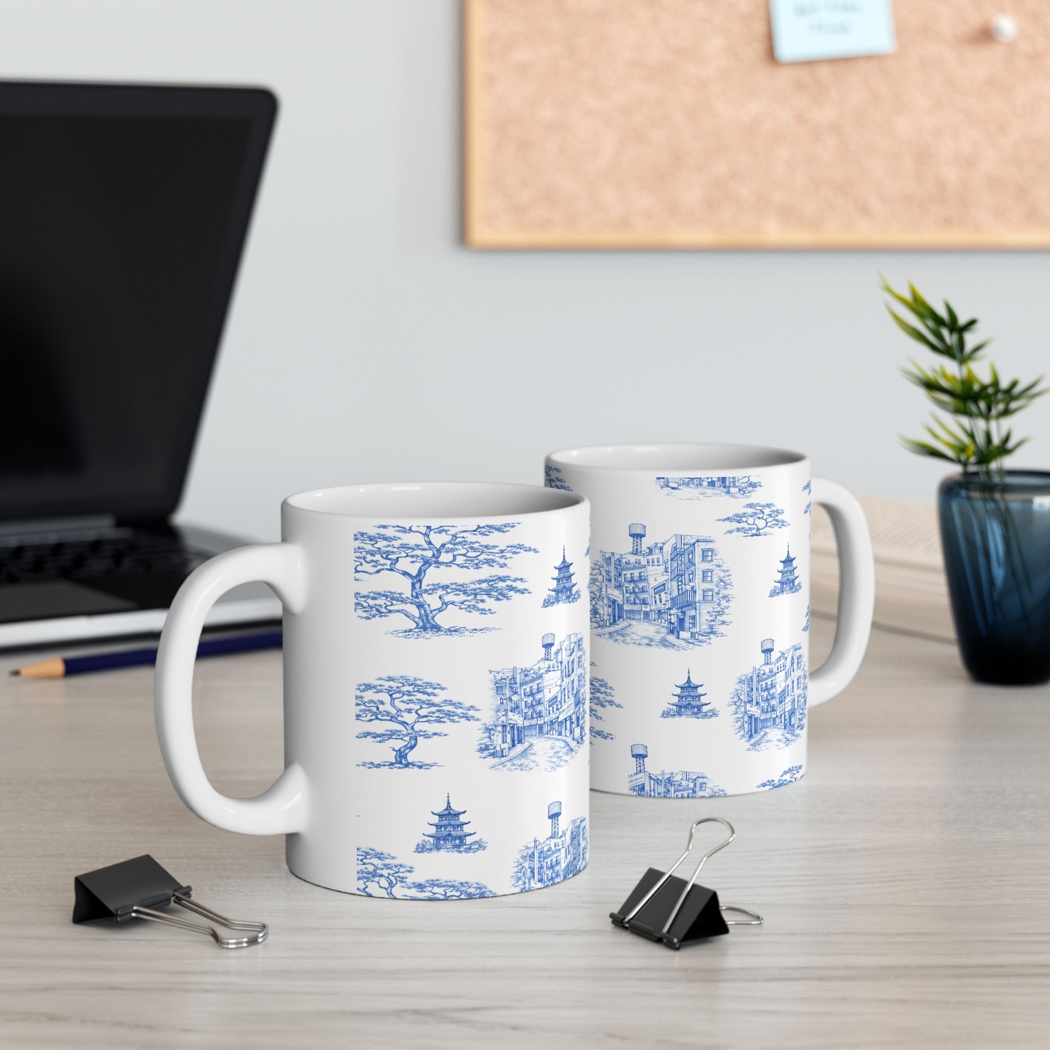 Chinatown Doyers Street Blue Toile de Jouy Mug | New York City Chinoiserie Ceramic Mug 11oz