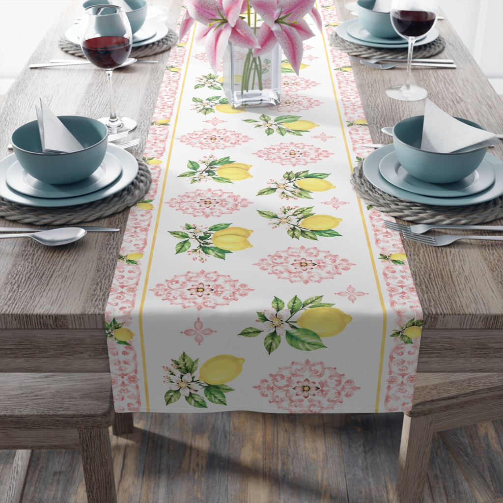 Little Italy Amalfi Pink with Lemon 2 Table Runner – Mediterranean Dining Decor
