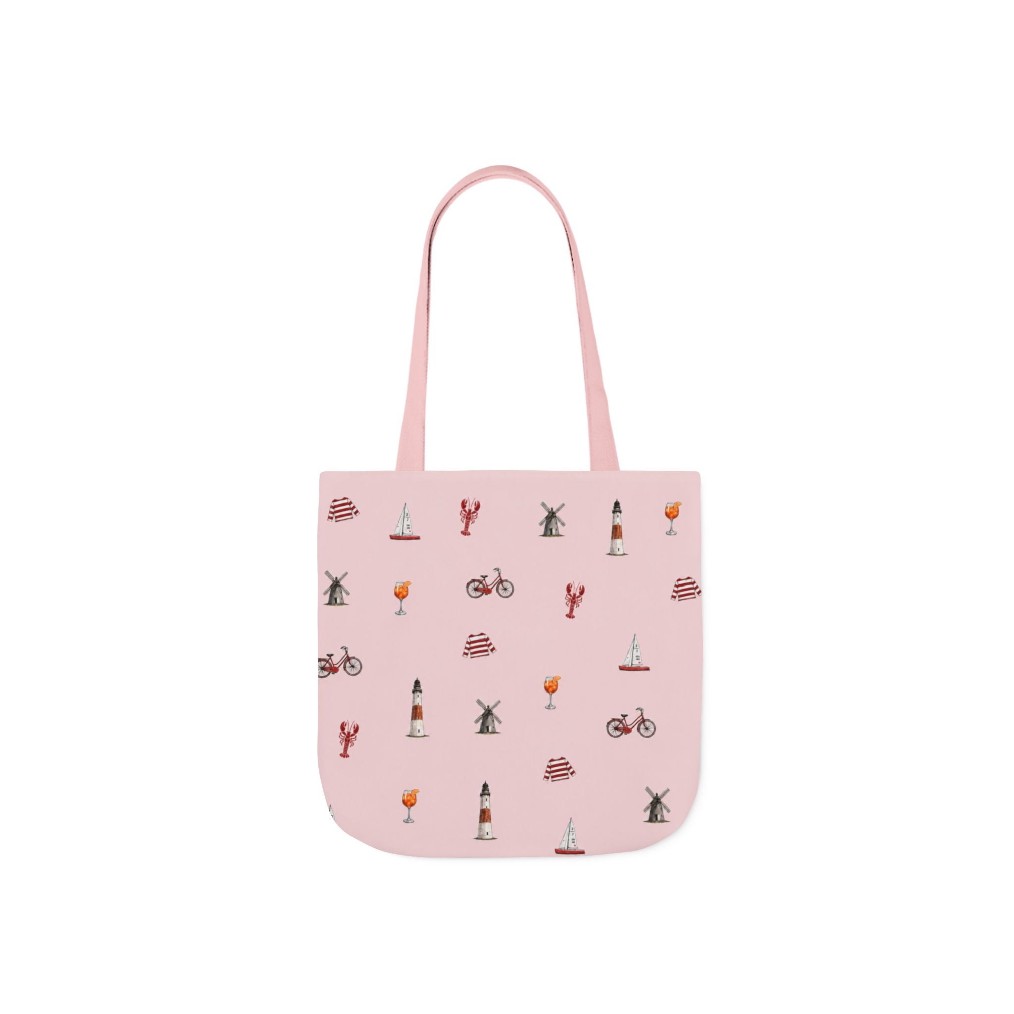 Icons of The Hamptons Pink Canvas Tote — Lighthouse, Windmill, Lobster Sailboat Icons