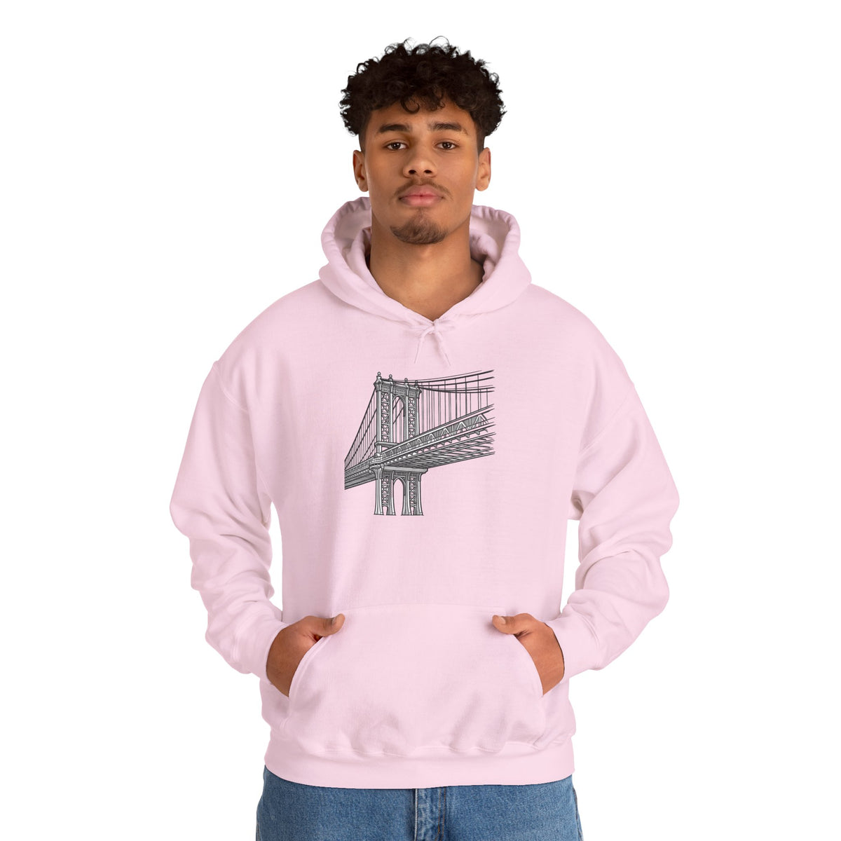 Manhattan Bridge Sketch Hoodie — New York City Bridge Pullover Hooded Sweatshirt