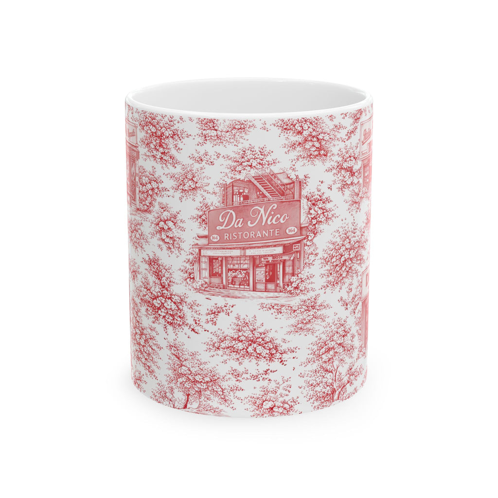 Little Italy Red Toile Cityscape Mug | NYC Chinoiserie Ceramic Coffee Cup