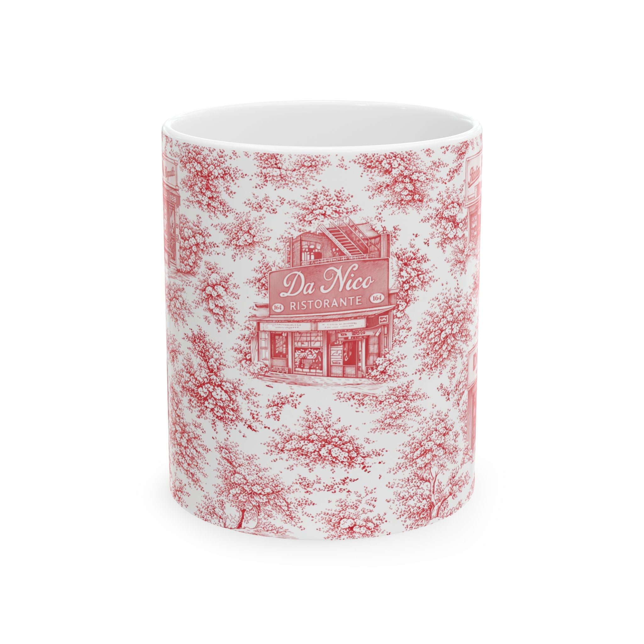 Little Italy Red Toile Cityscape Mug | NYC Chinoiserie Ceramic Coffee Cup