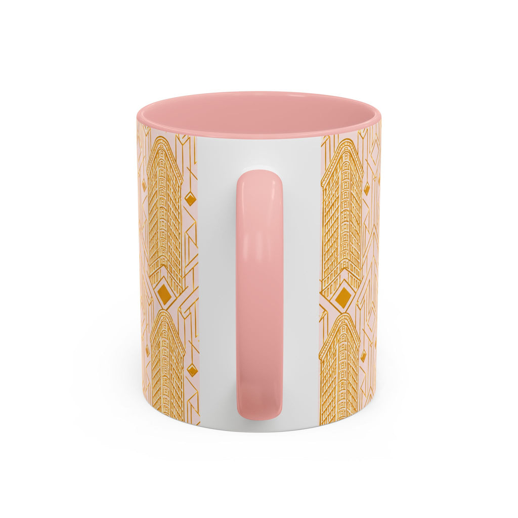 Art Deco Flatiron Building Pink & Gold Accent Coffee Mug — Manhattan Art Deco Pattern Mug 11 oz