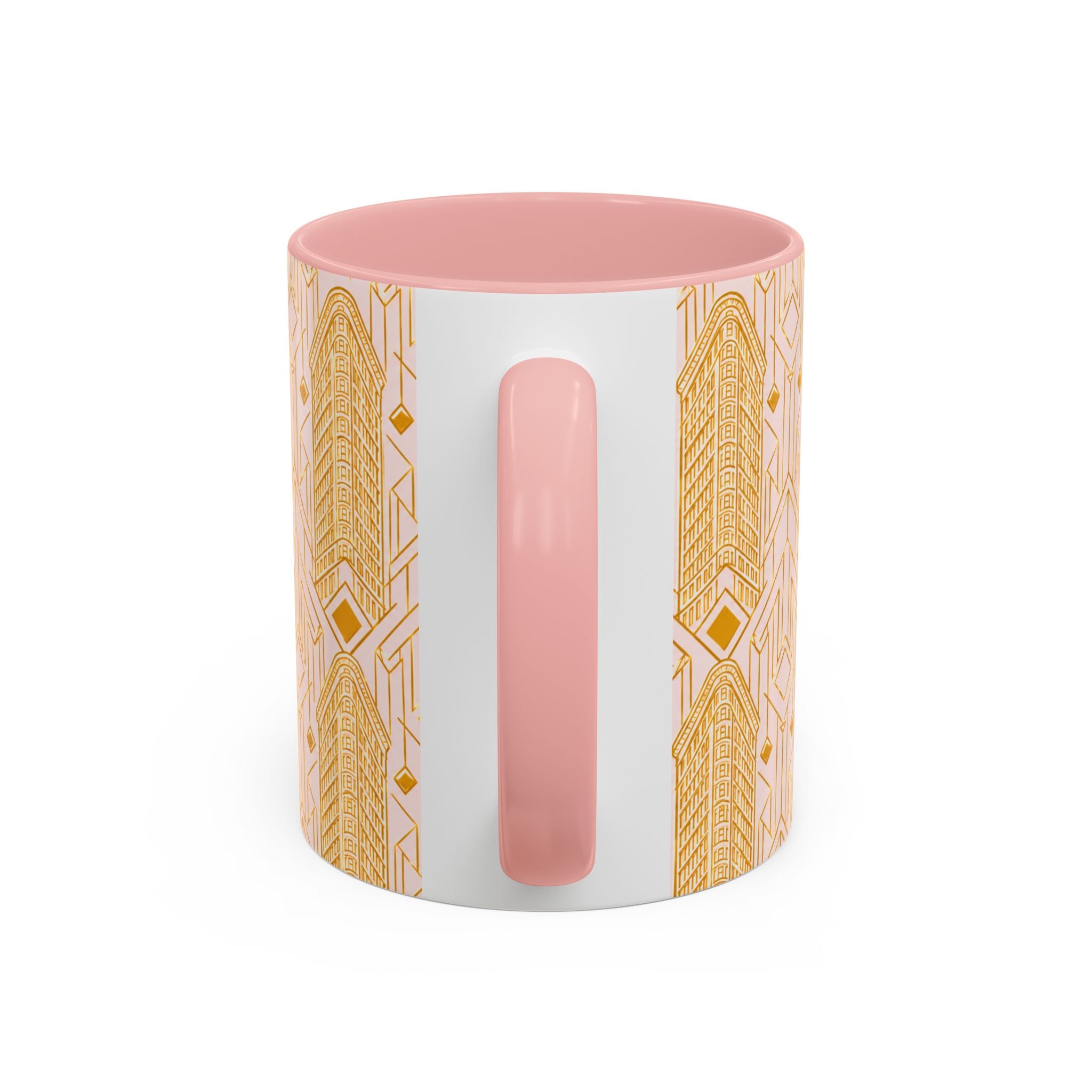 Art Deco Flatiron Building Pink & Gold Accent Coffee Mug — Manhattan Art Deco Pattern Mug 11 oz