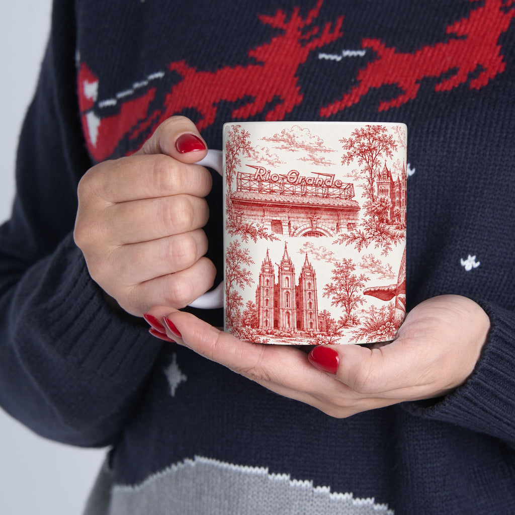 Salt Lake City Red Toile de Jouy Mug —  Ceramic Coffee Cup (11oz)