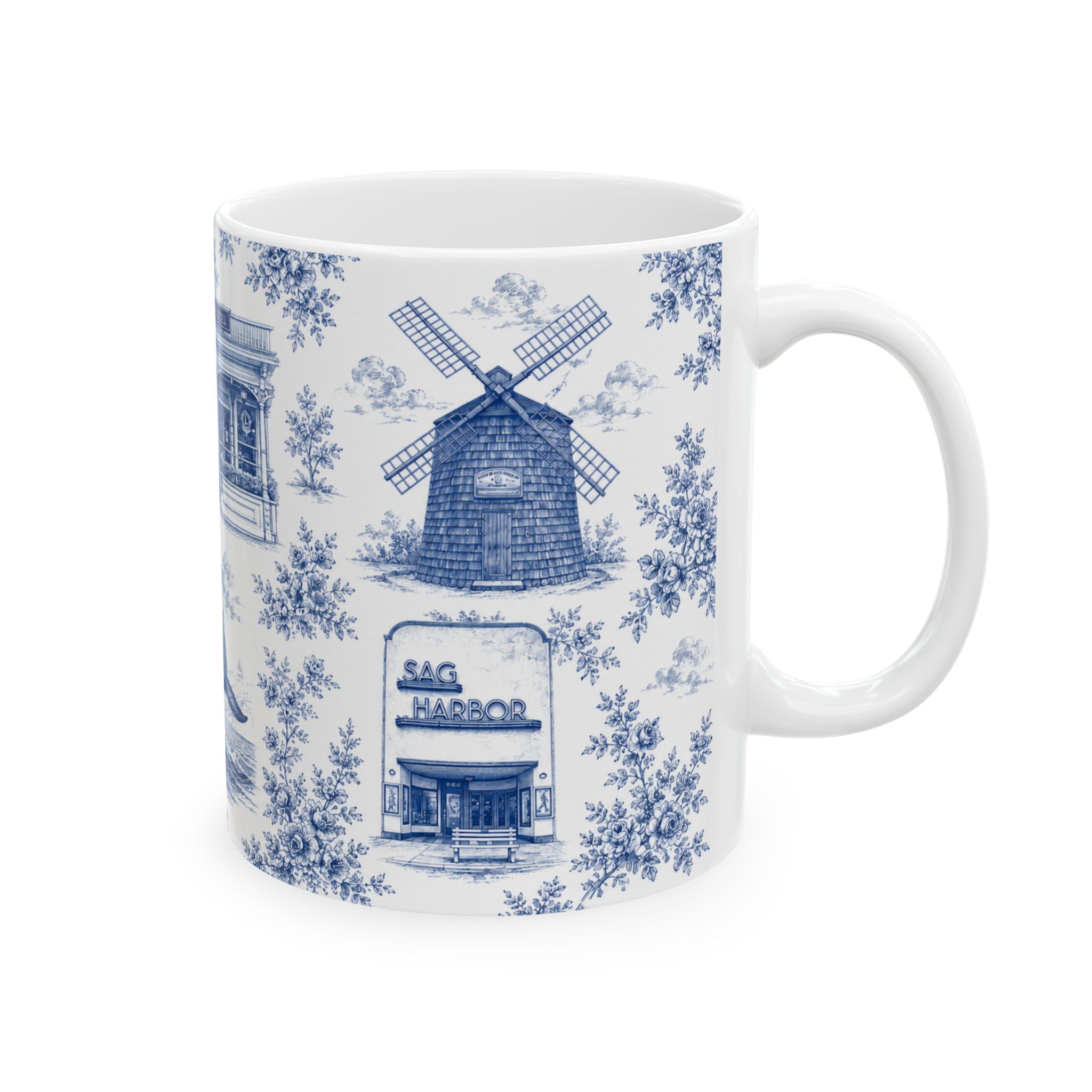 Sag Harbor Blue Toile de Jouy Mug | Hamptons Chinoiserie Ceramic Coffee Cup