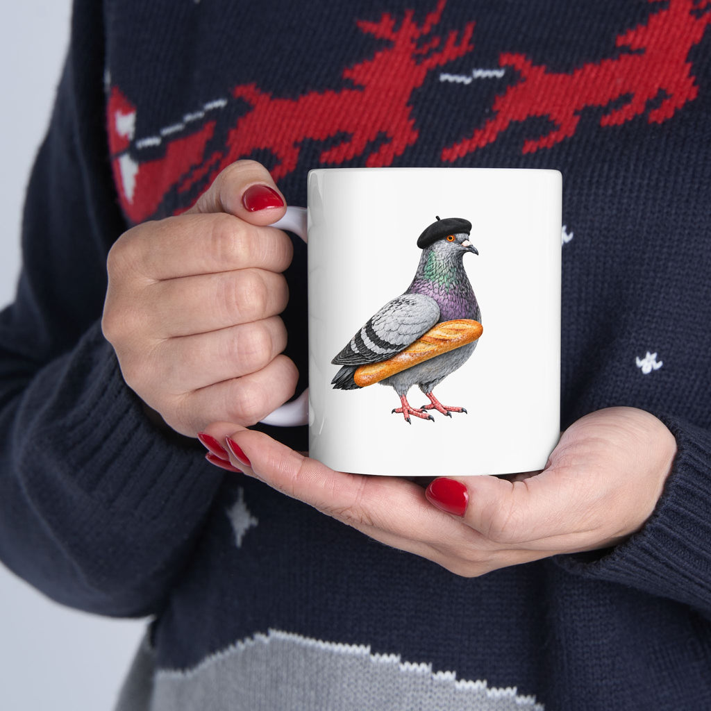 Customizable Carroll Gardens NYC Pigeon Mug | French Bakery Bird Lovers Ceramic Coffee Cup