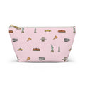 Icons of New York City Pink  Accessory Pouch — T-Bottom Makeup Bag with Statue of Liberty, Taxi & Pizza Pattern