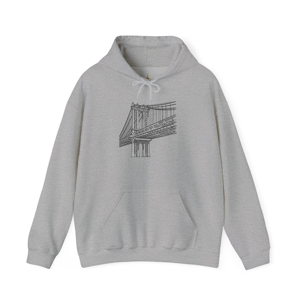 Manhattan Bridge Sketch Hoodie — New York City Bridge Pullover Hooded Sweatshirt