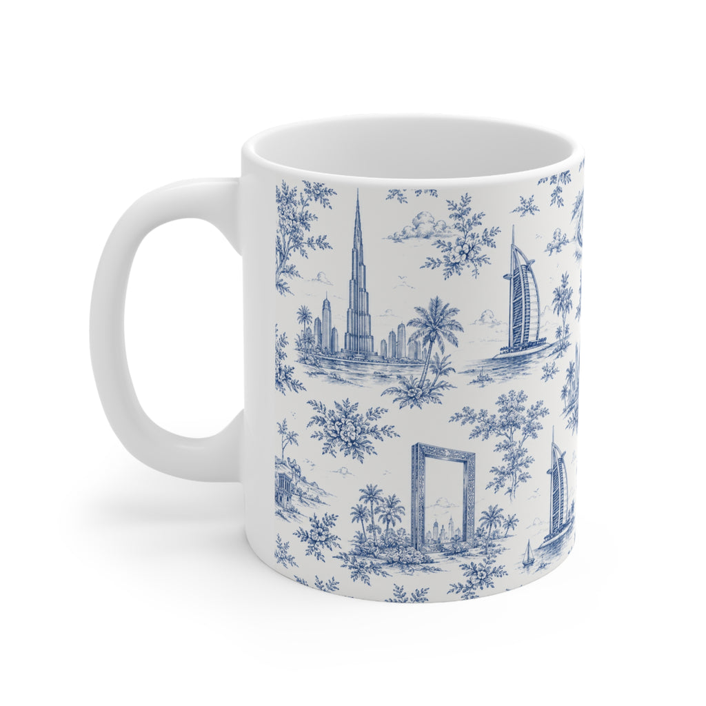 Dubai Blue Toile de Jouy Ceramic Mug -  Coffee Cup (11oz; Ships from Europe)
