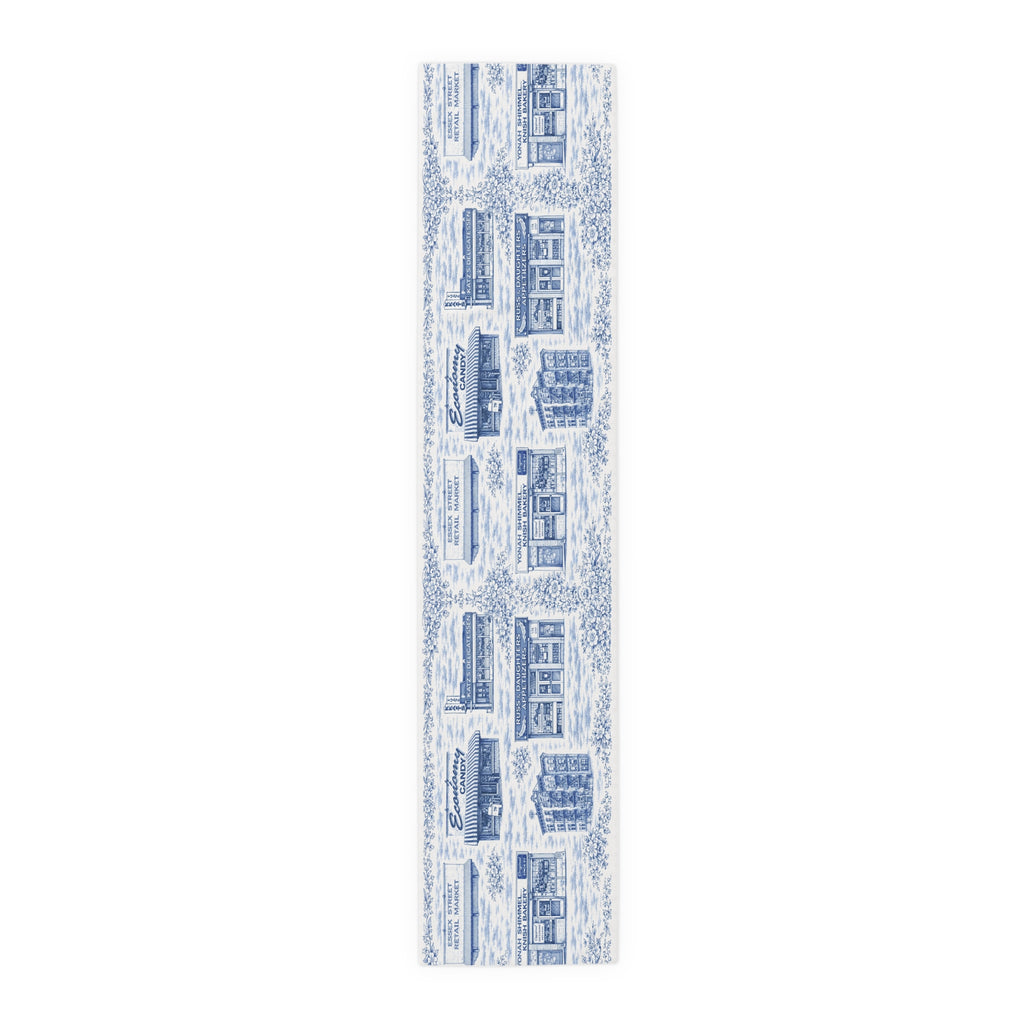 Blue Toile de Jouy Lower East Side Table Runner —  NYC Chinoiserie Dining Table Decor