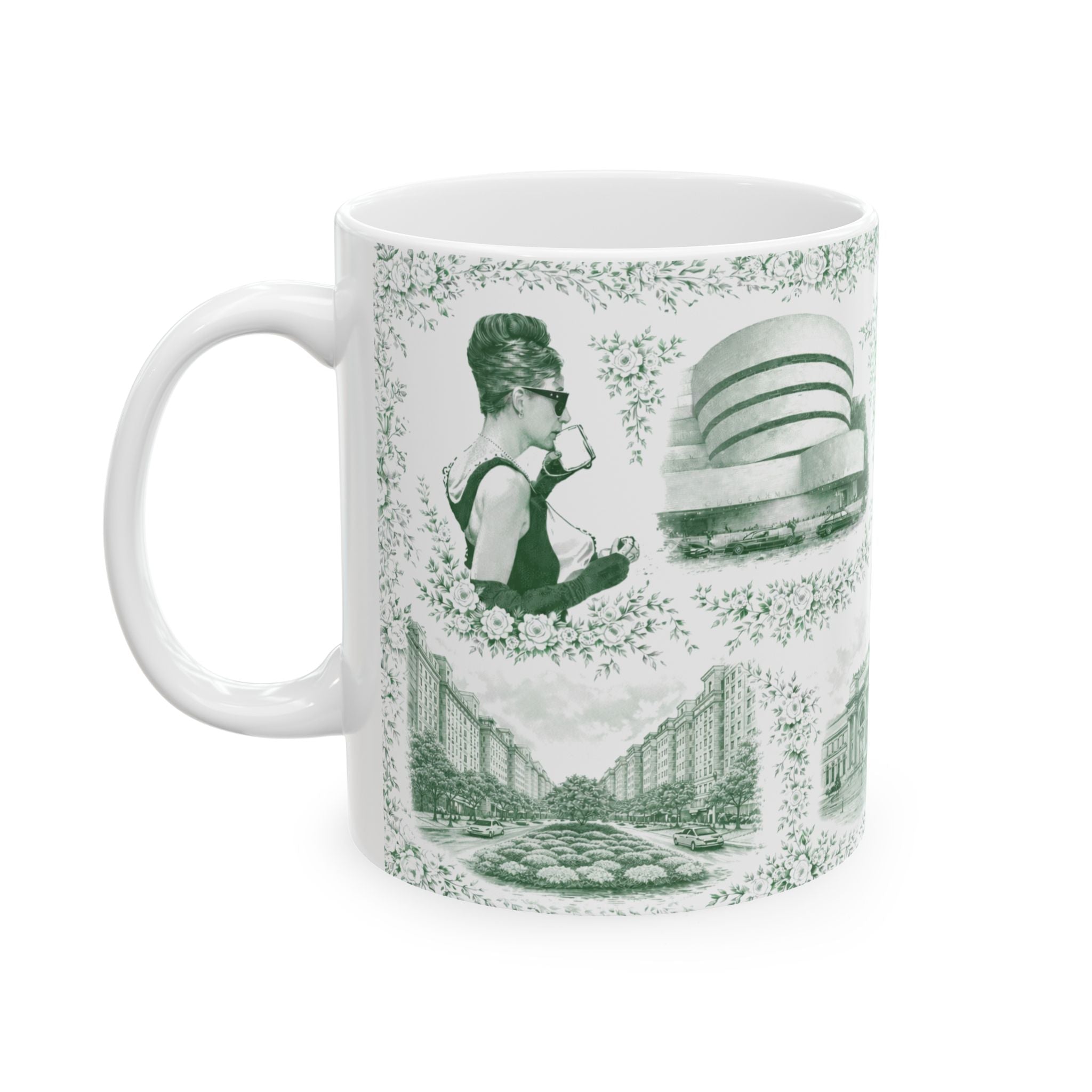 Upper East Side Green and White Toile de Jouy Mug | New York Chinoiserie Coffee Cup