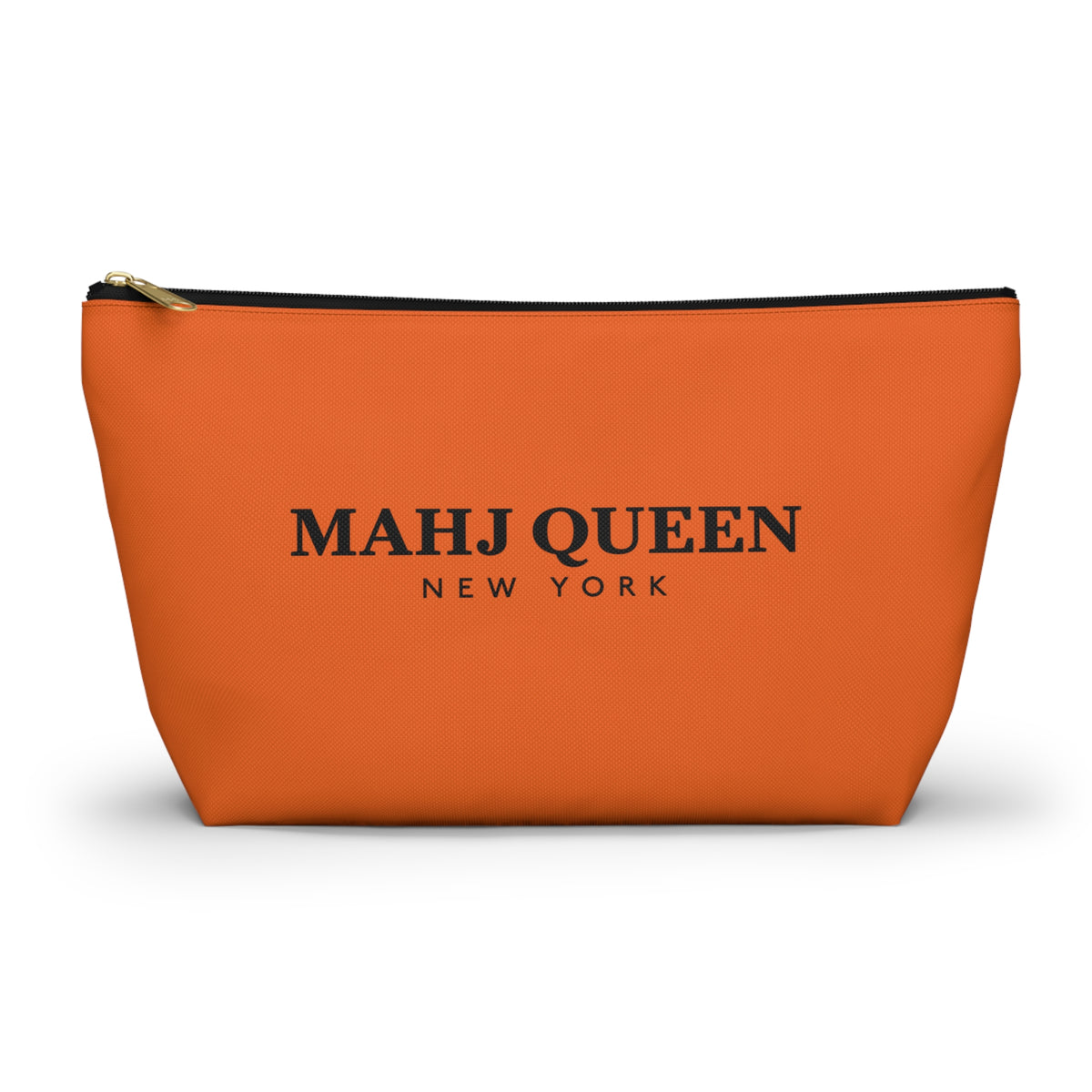 Mahj Queen New York Orange Mahjong Tile Pouch — NYC Zipper T‑Bottom Makeup Bag