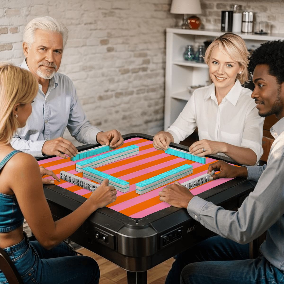 Orange and Pink Stripes Mahjong Mat 31.5"x31.5" (Ship Folded)