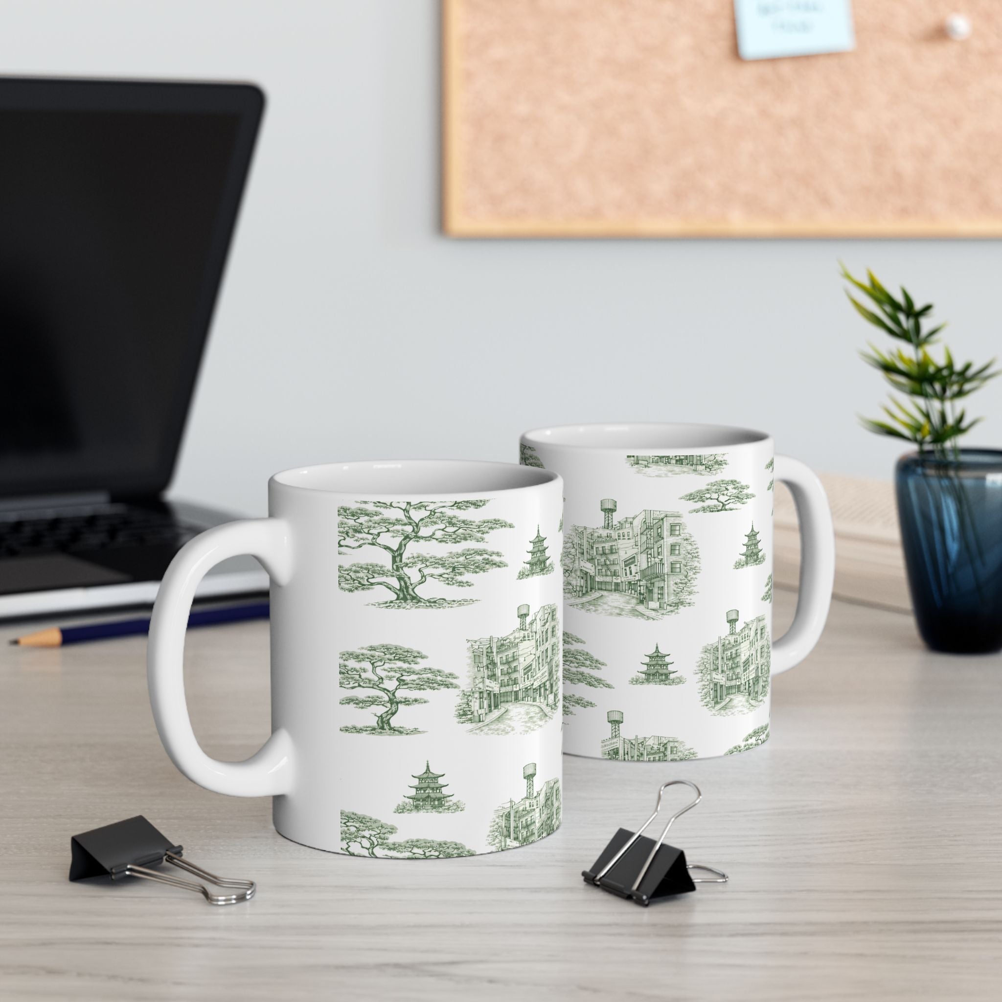 Chinatown Doyers Street Green Toile de Jouy Mug | New York City Chinoiserie Ceramic Mug 11oz