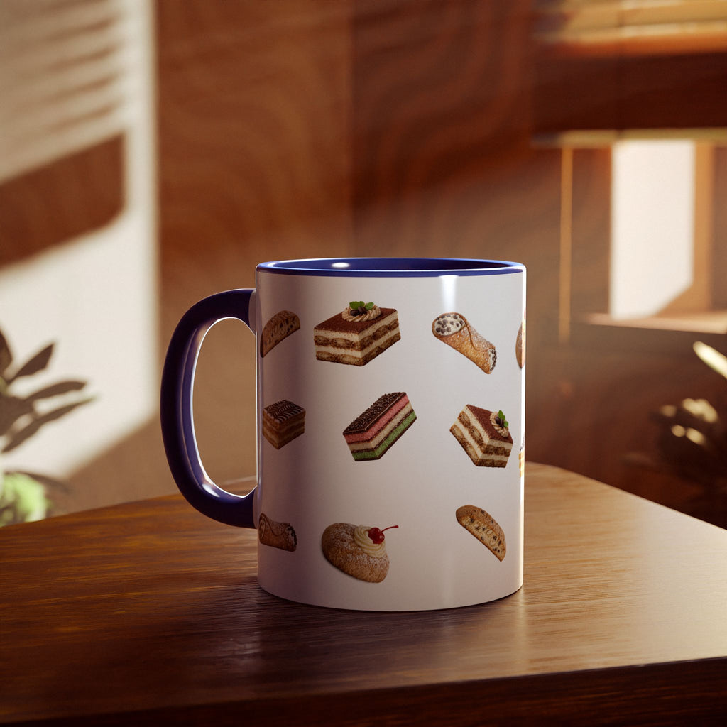NYC Italian Bakery Pattern Mug | Cannoli Rainbow Cookie Zeppoli Tiramisu Biscotti Napoleon 11oz Ceramic Coffee Cup