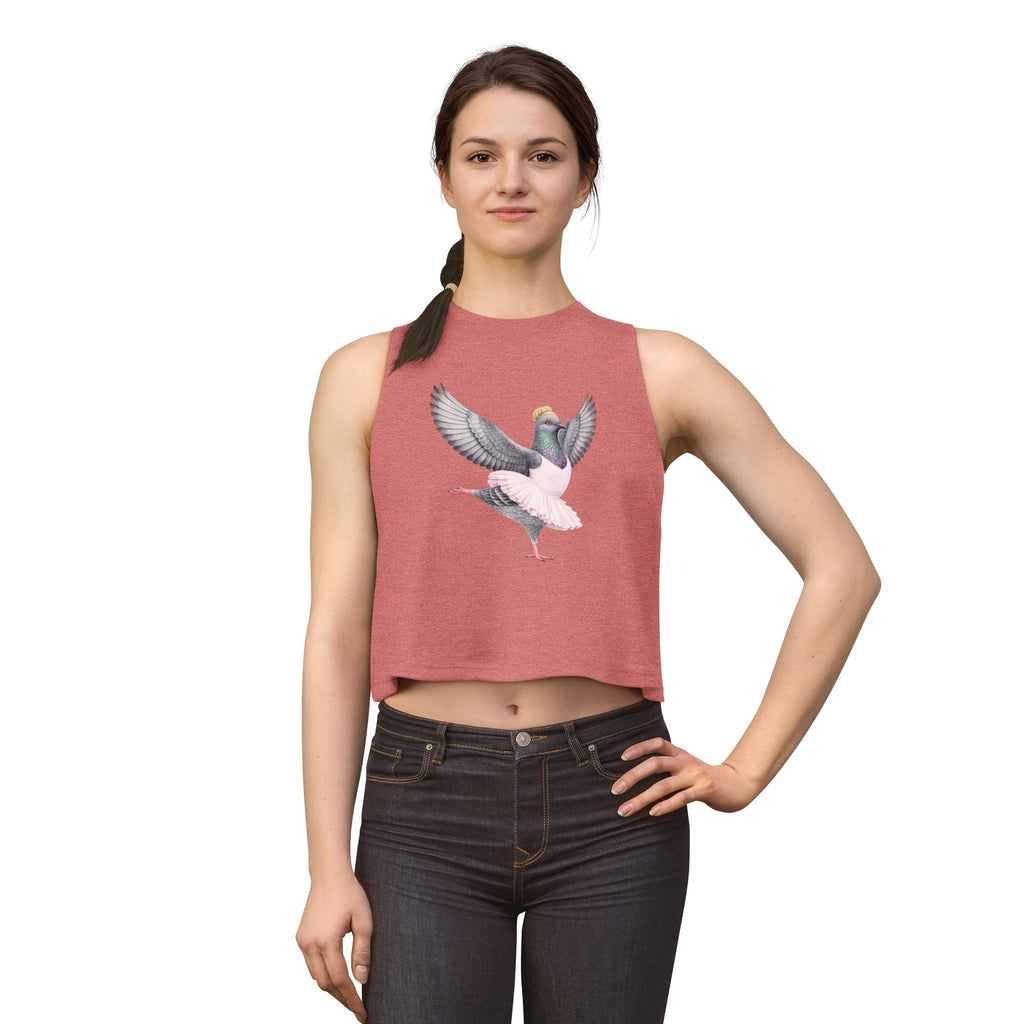 Lincoln Square NYC Pigeon Crop Top — Top Corto de Bailarina con Moño para Amantes de las Aves y la Danza